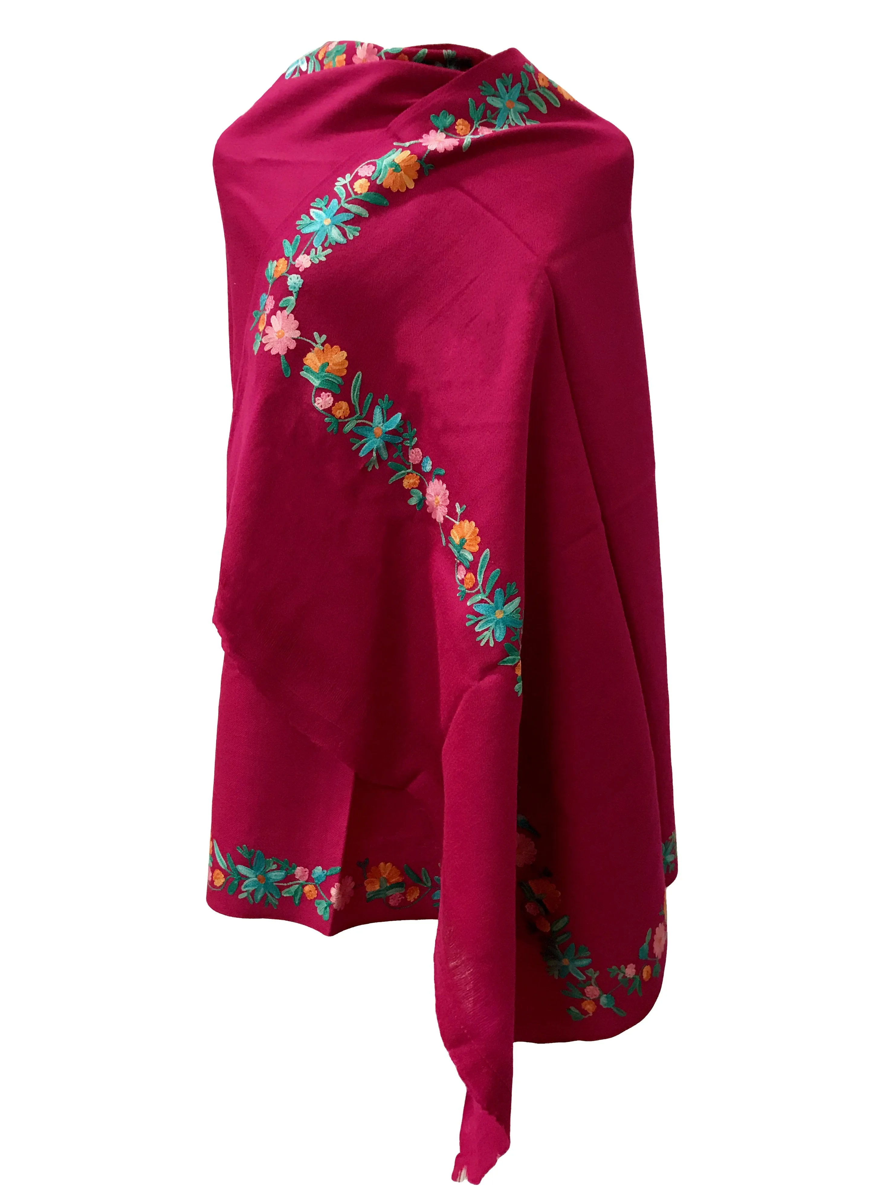 100% Wool Embroidered Soft Floral Cashmere Pashmina High Quality Shawl From Himalaya