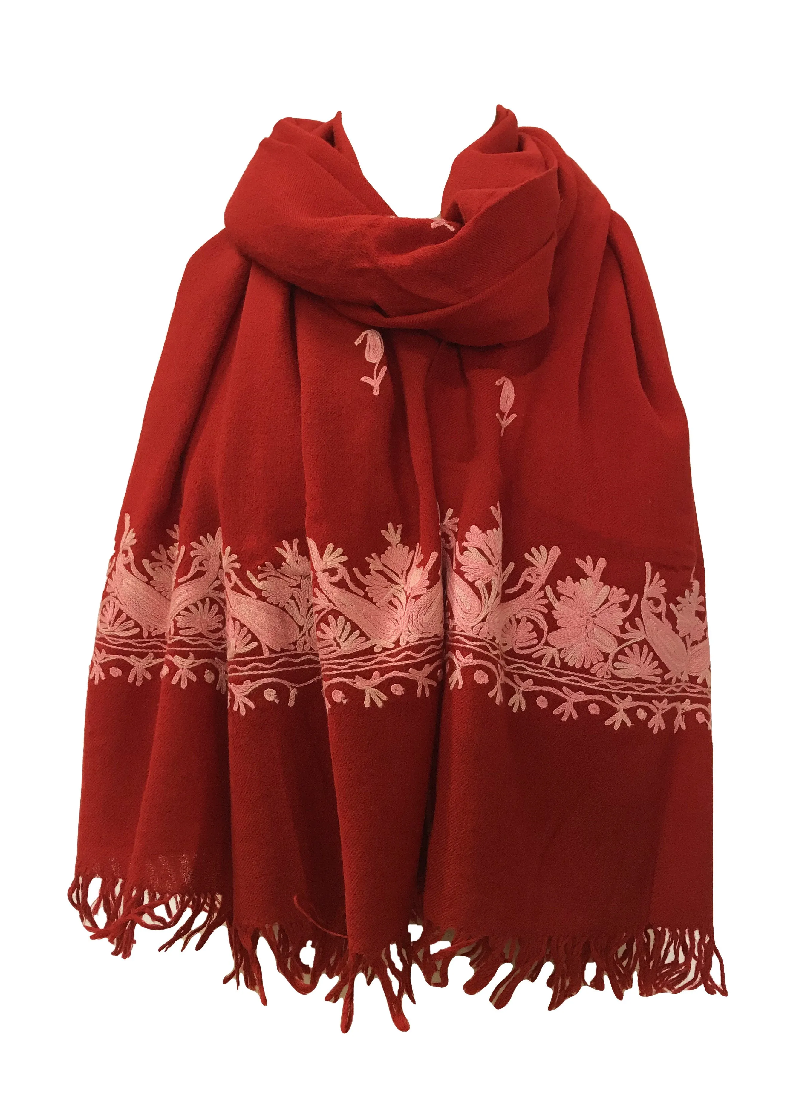 100% Wool Embroidered Soft Floral Cashmere Pashmina High Quality Shawl From Himalaya