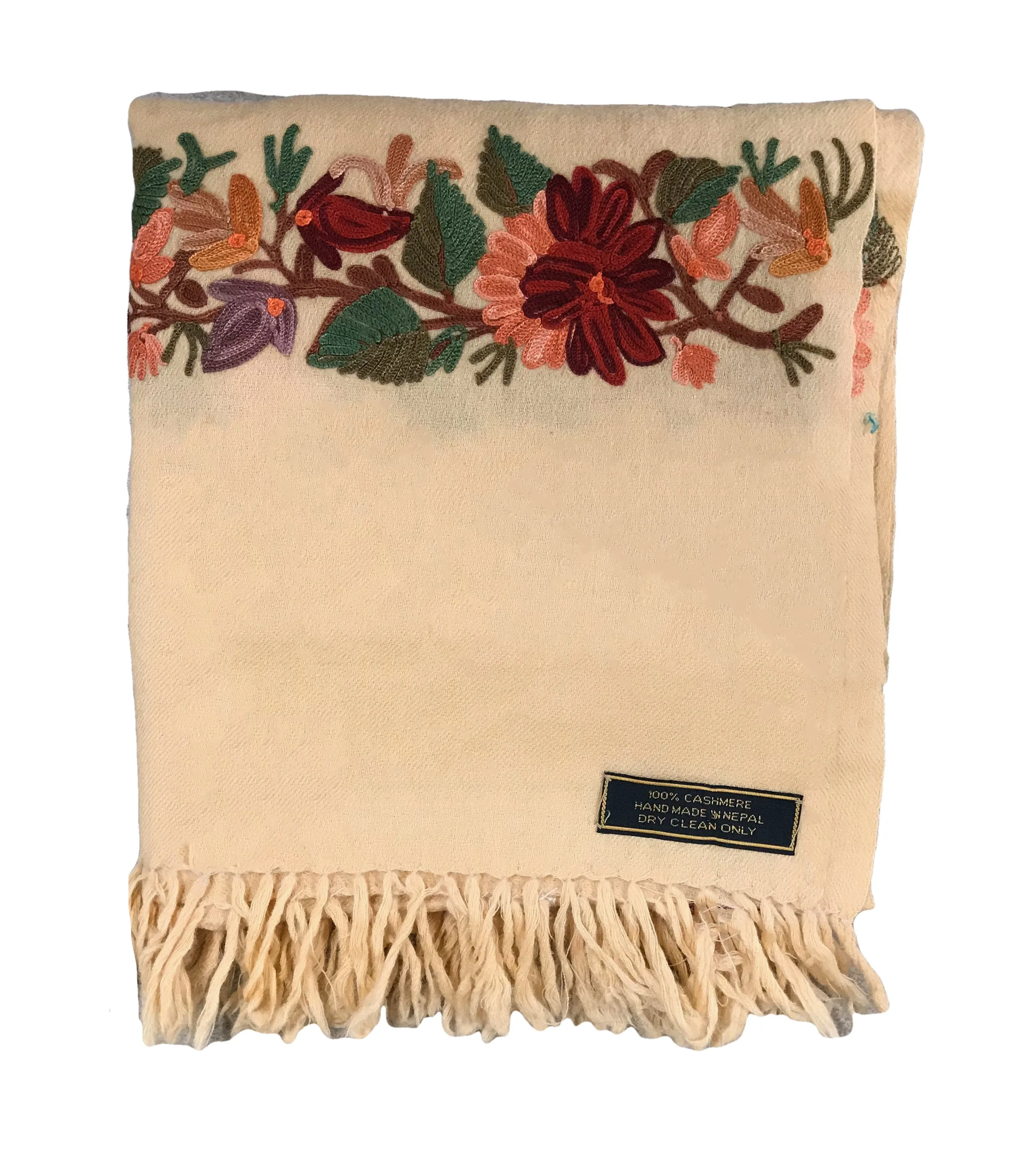 100% Wool Embroidered Soft Floral Cashmere Pashmina High Quality Shawl From Himalaya