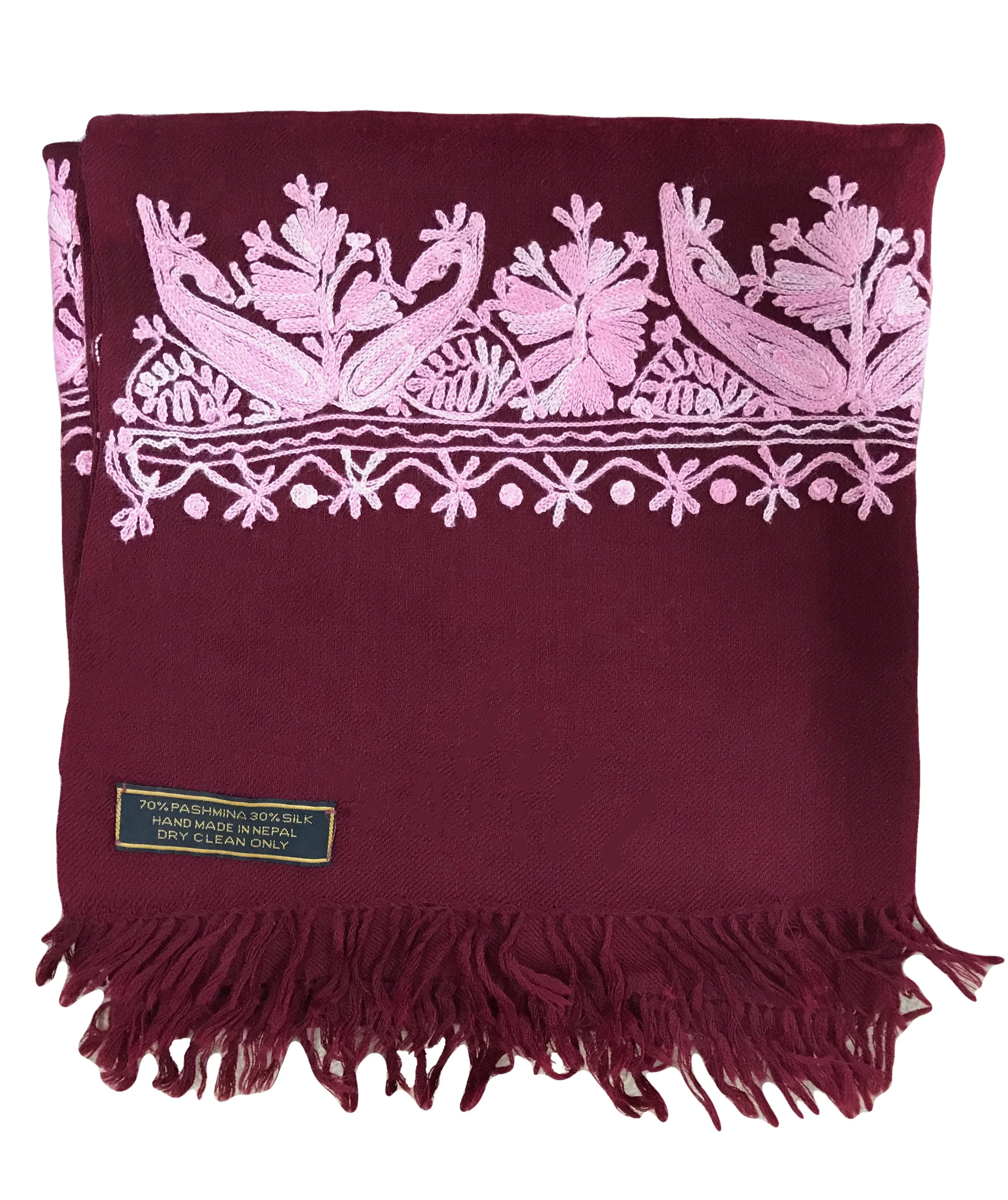 100% Wool Embroidered Soft Floral Cashmere Pashmina High Quality Shawl From Himalaya