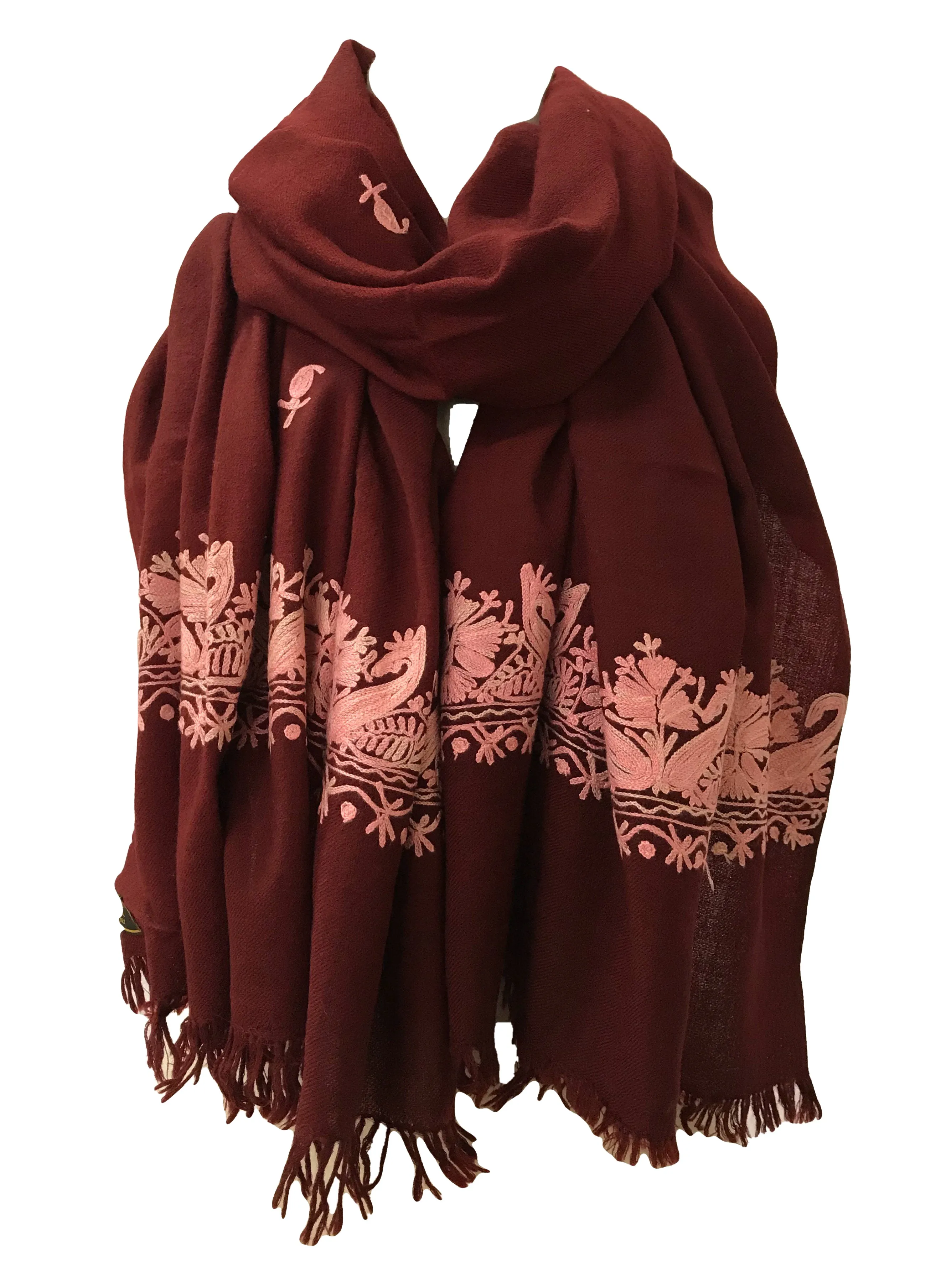100% Wool Embroidered Soft Floral Cashmere Pashmina High Quality Shawl From Himalaya