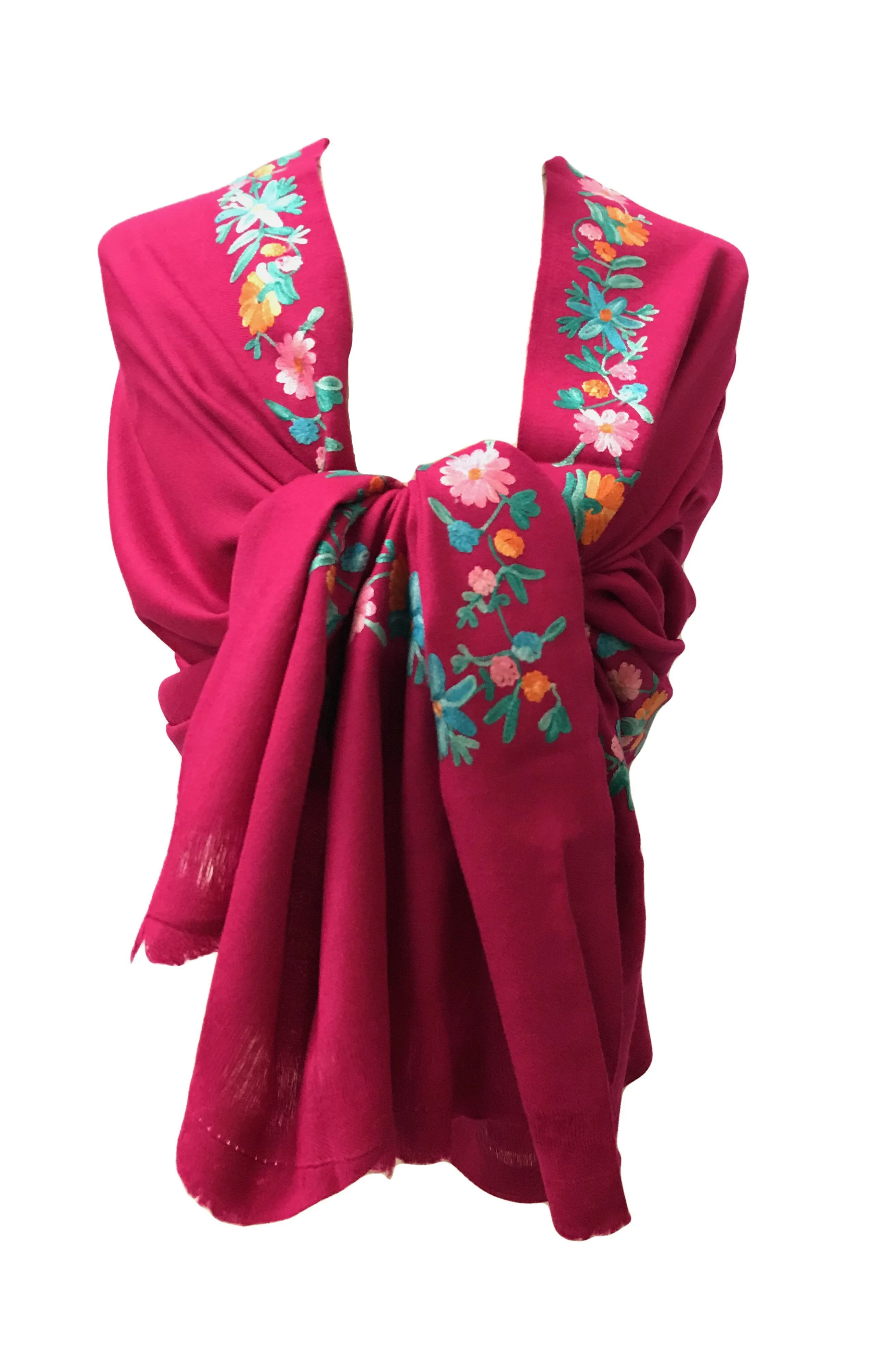 100% Wool Embroidered Soft Floral Cashmere Pashmina High Quality Shawl From Himalaya
