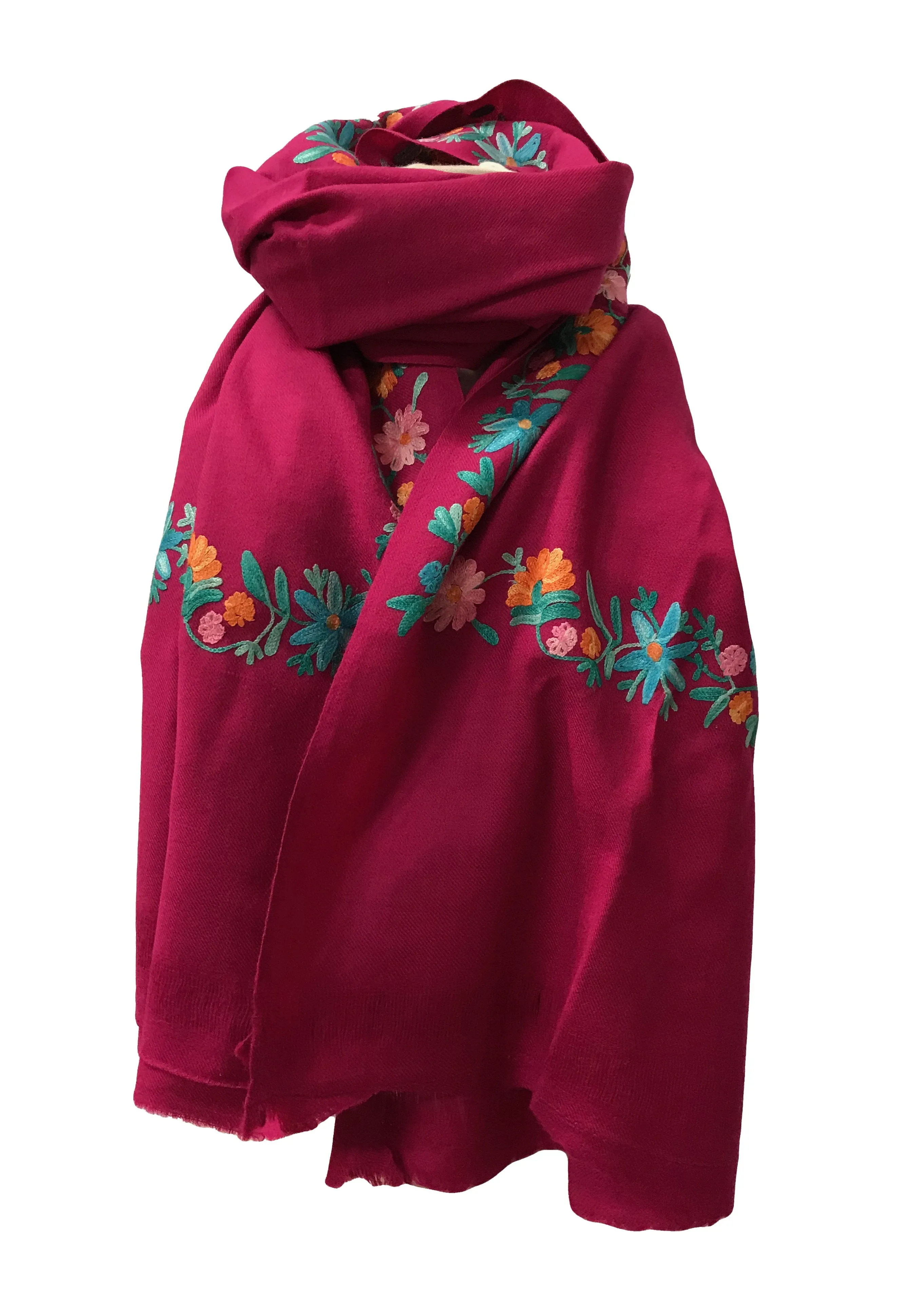 100% Wool Embroidered Soft Floral Cashmere Pashmina High Quality Shawl From Himalaya