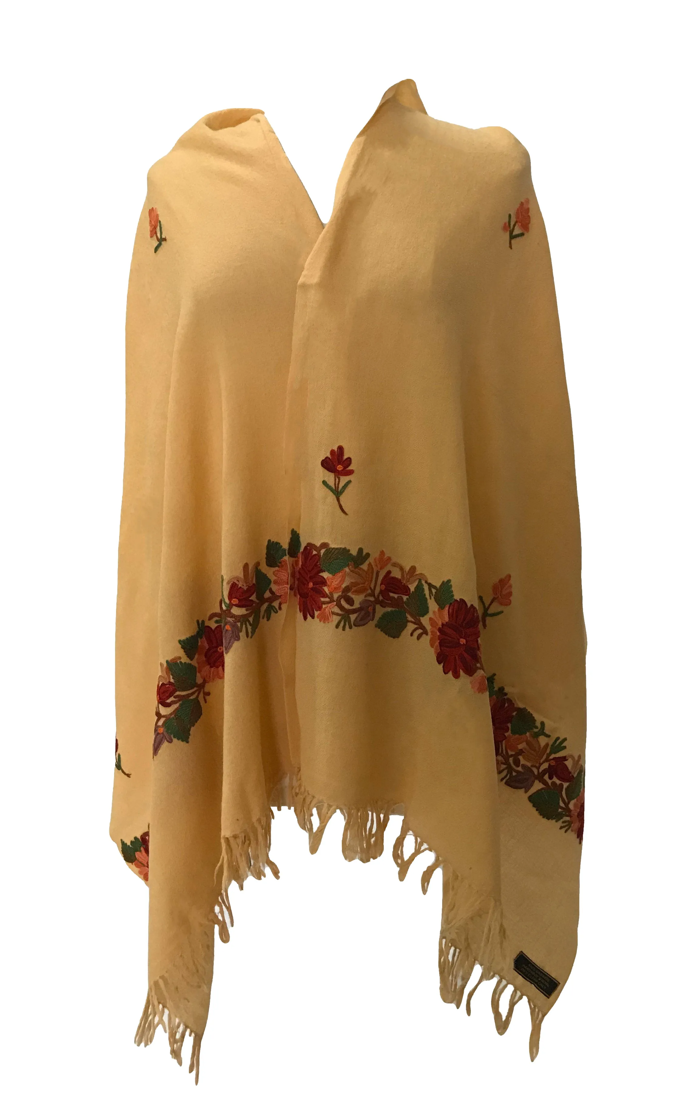 100% Wool Embroidered Soft Floral Cashmere Pashmina High Quality Shawl From Himalaya