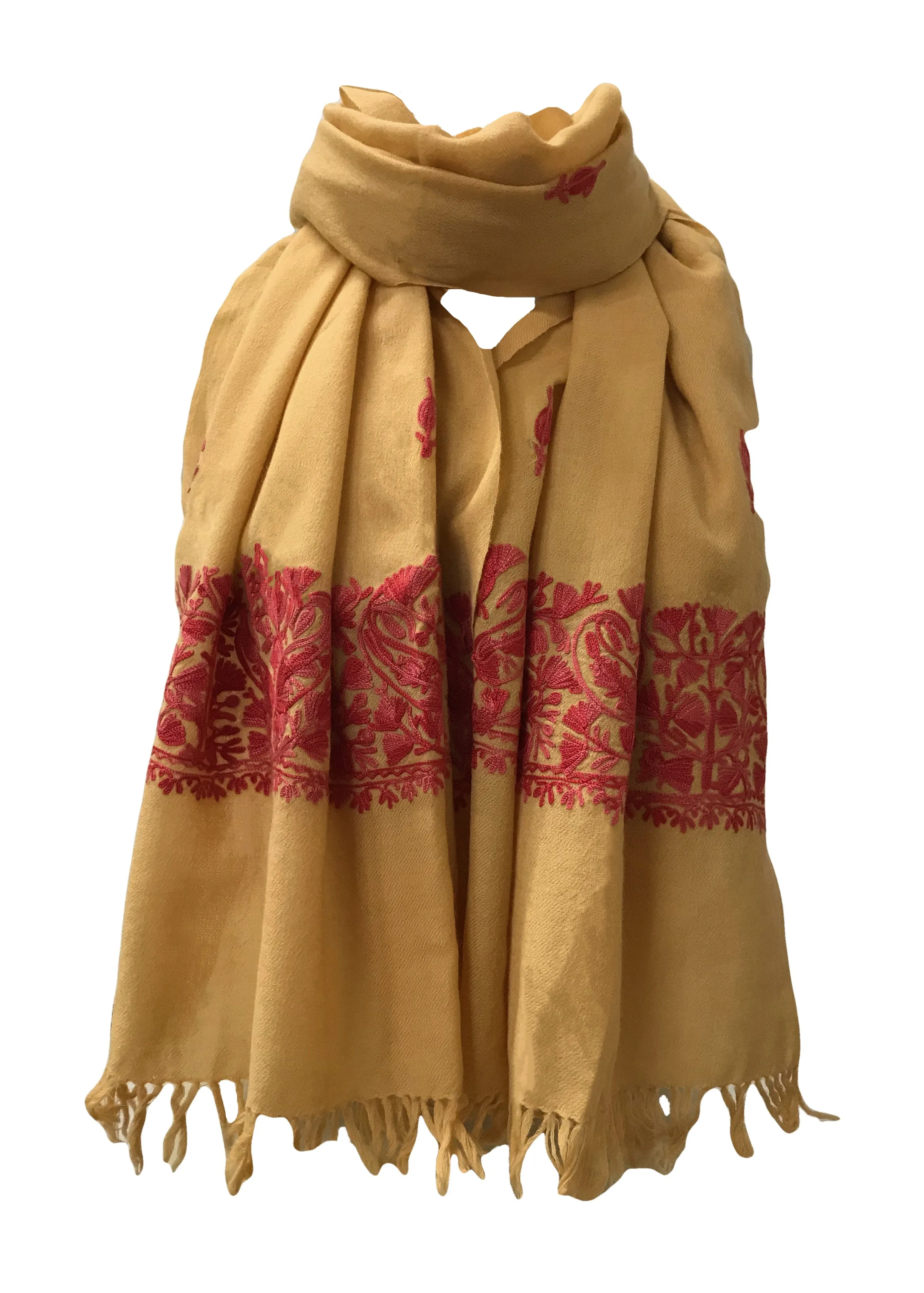 100% Wool Embroidered Soft Floral Cashmere Pashmina High Quality Shawl From Himalaya