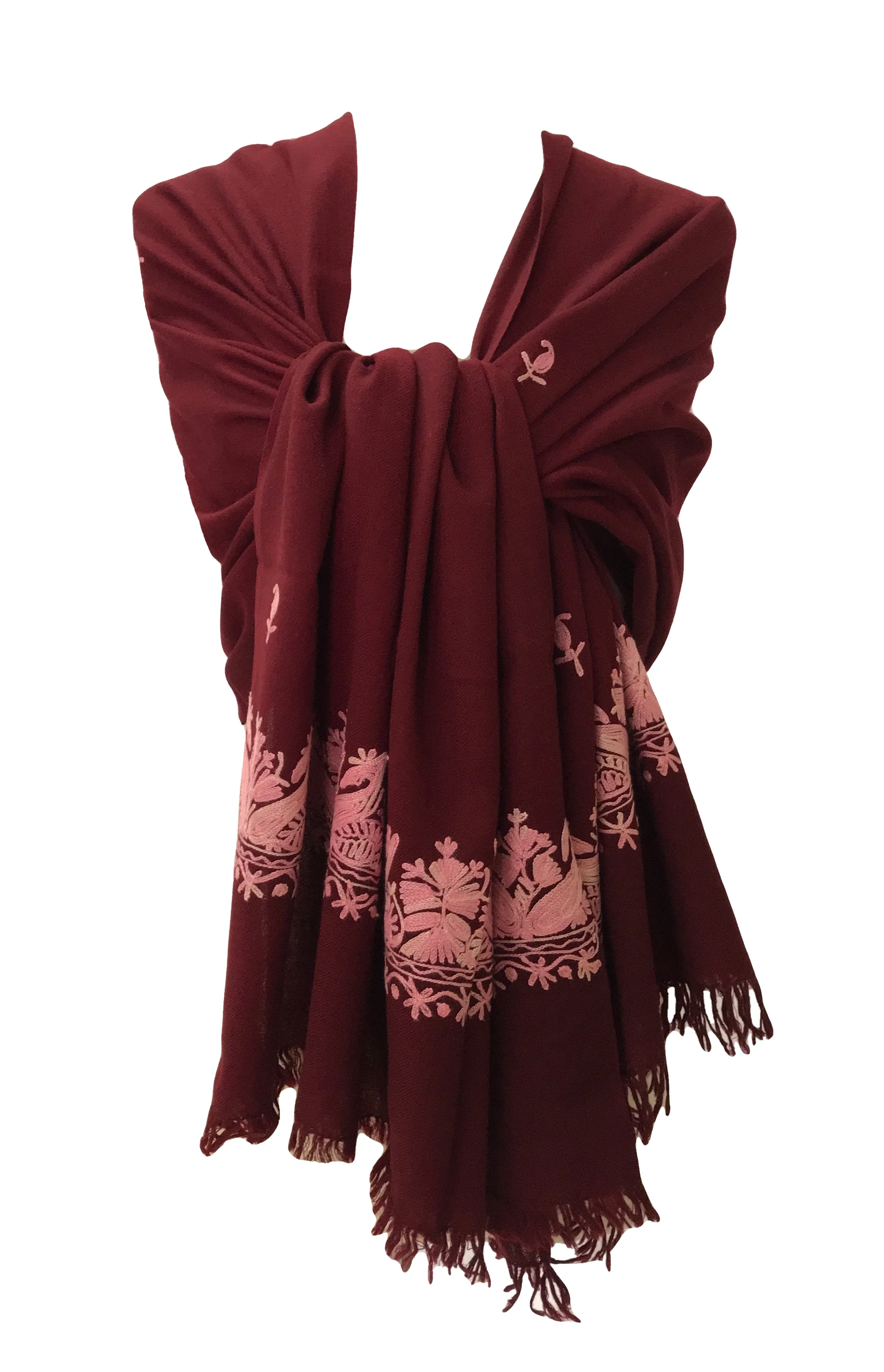 100% Wool Embroidered Soft Floral Cashmere Pashmina High Quality Shawl From Himalaya