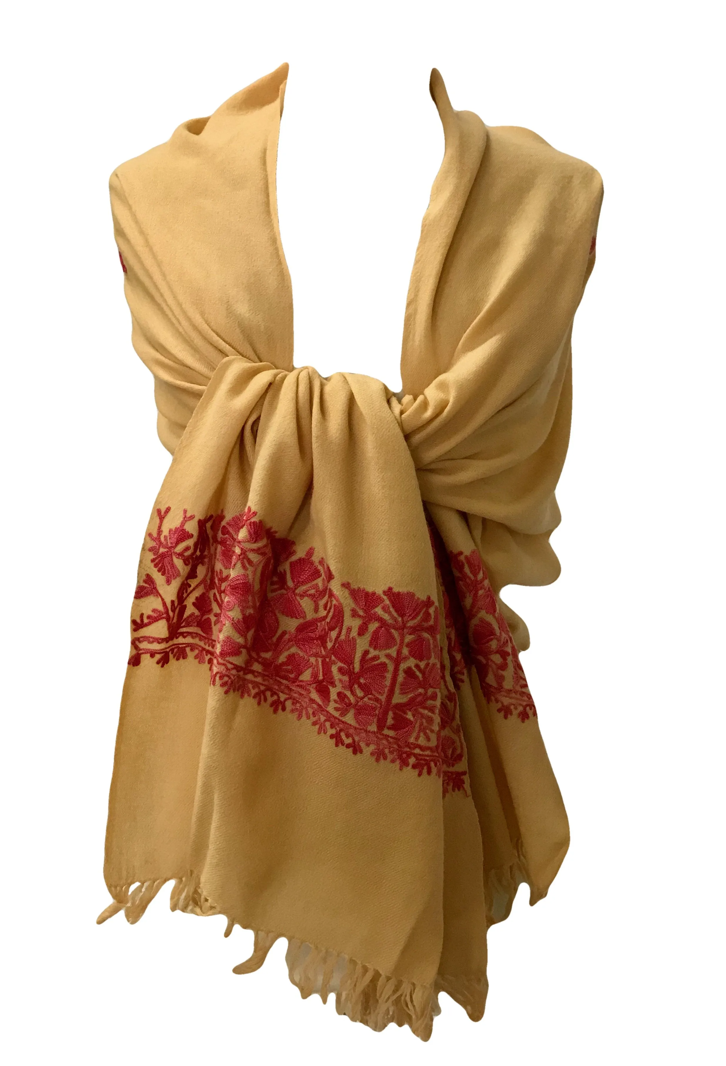 100% Wool Embroidered Soft Floral Cashmere Pashmina High Quality Shawl From Himalaya