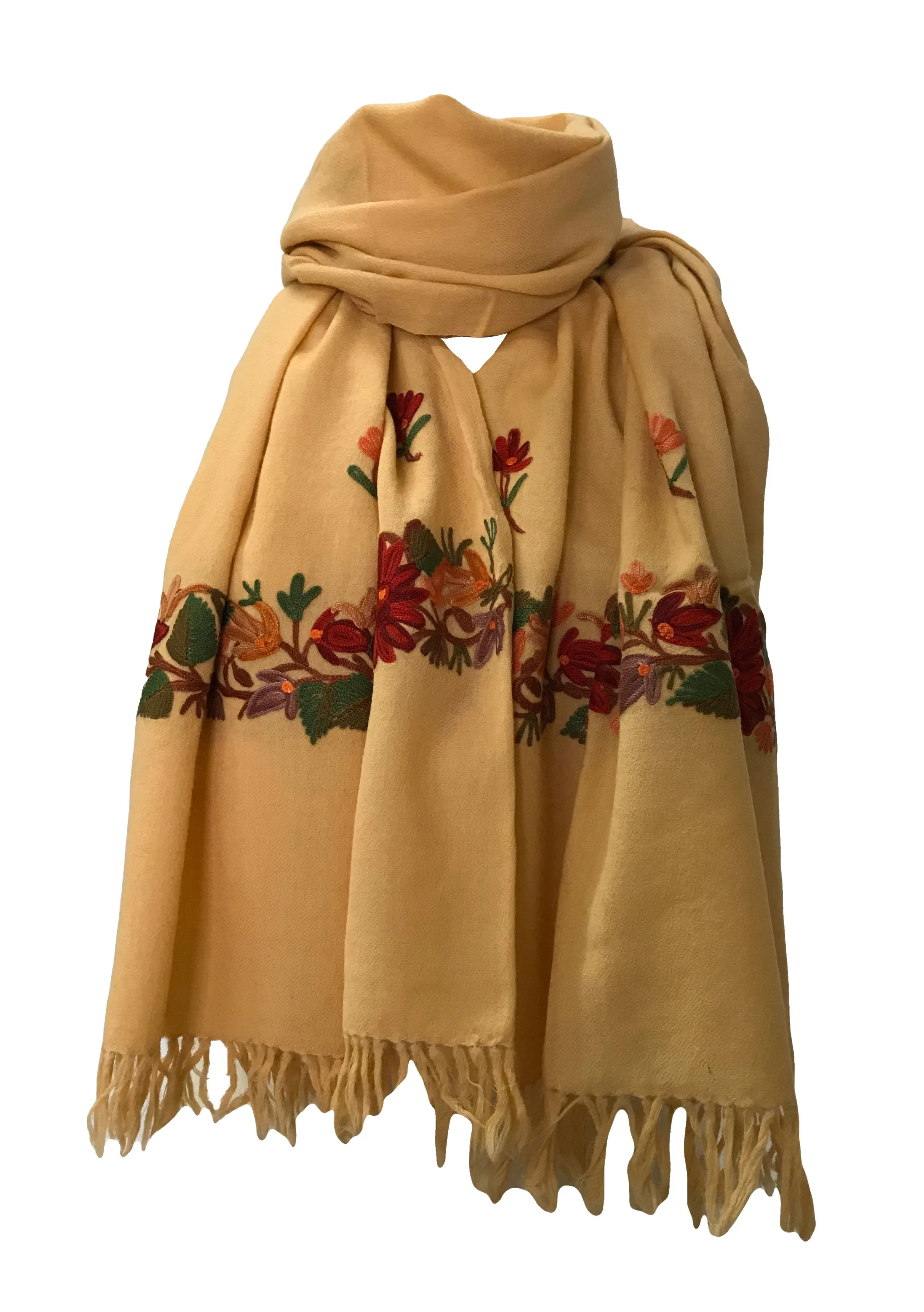 100% Wool Embroidered Soft Floral Cashmere Pashmina High Quality Shawl From Himalaya