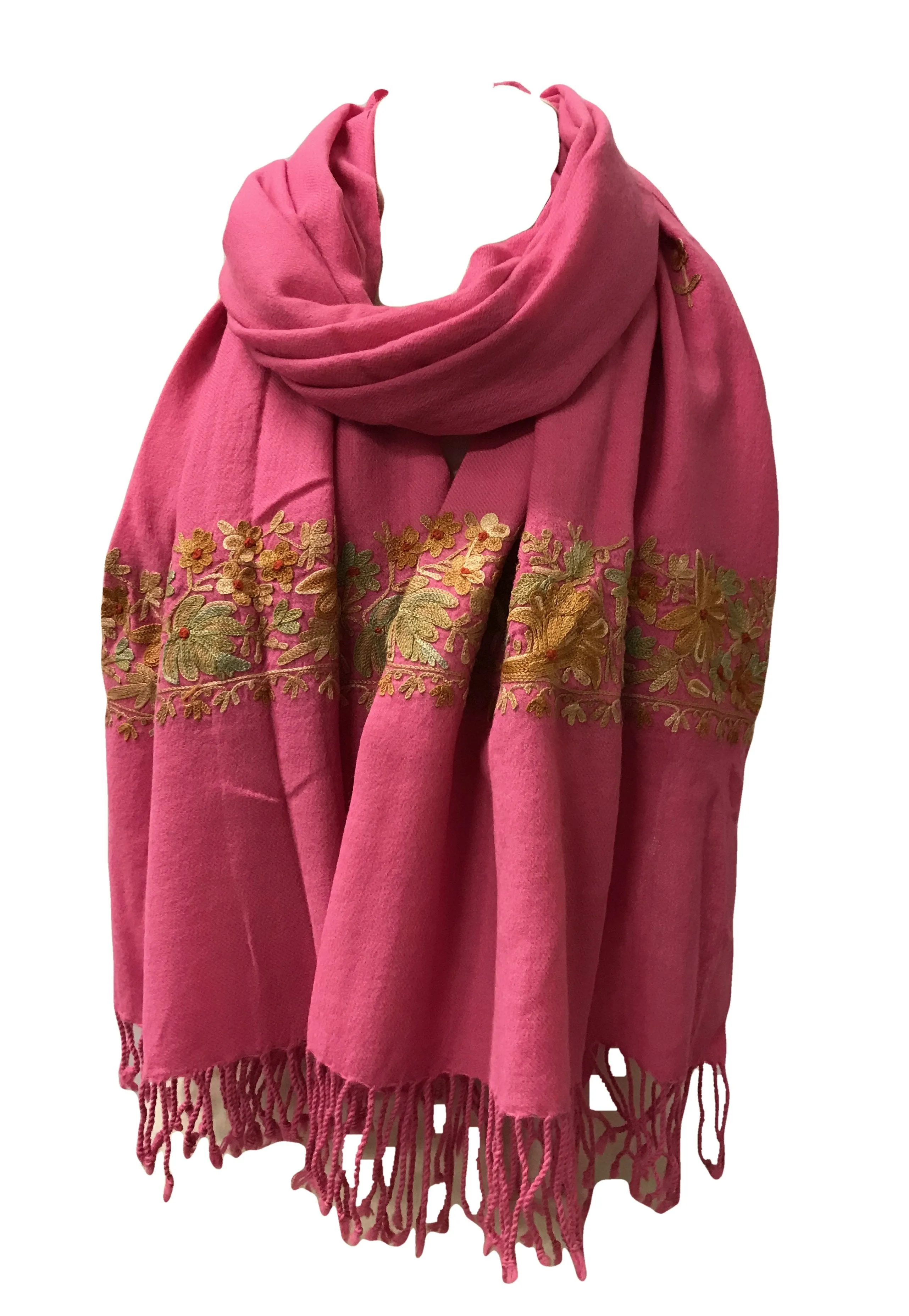 100% Wool Embroidered Soft Floral Cashmere Pashmina High Quality Shawl From Himalaya