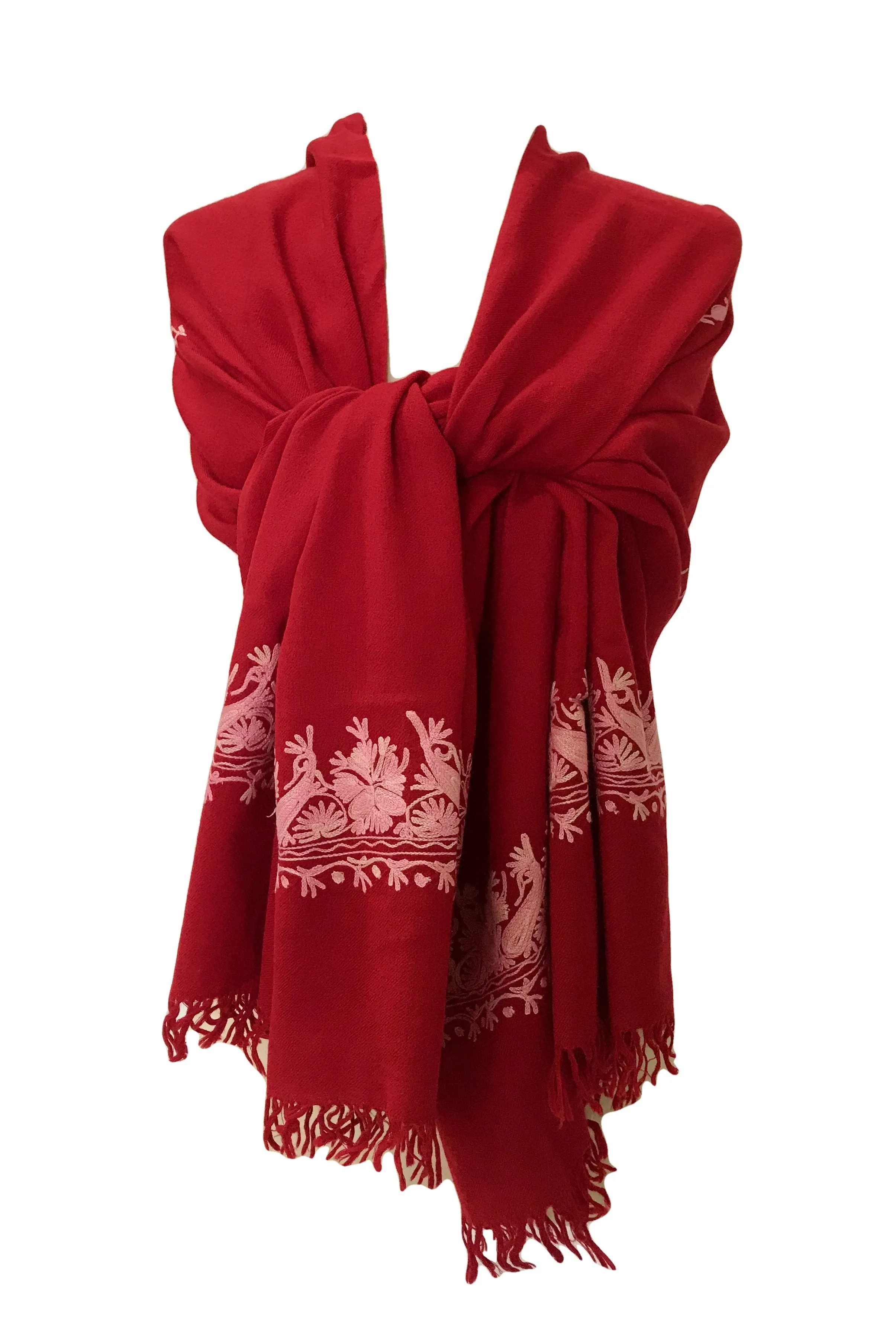 100% Wool Embroidered Soft Floral Cashmere Pashmina High Quality Shawl From Himalaya