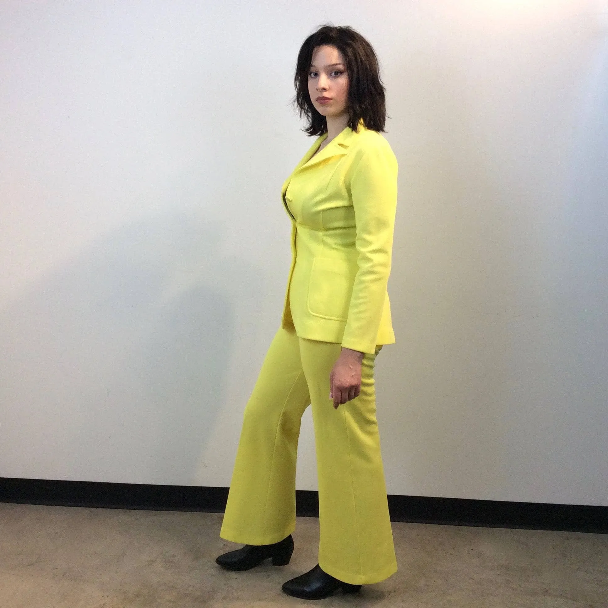 1970s Bright Yellow Blazer, Skirt and Pant Set Medium