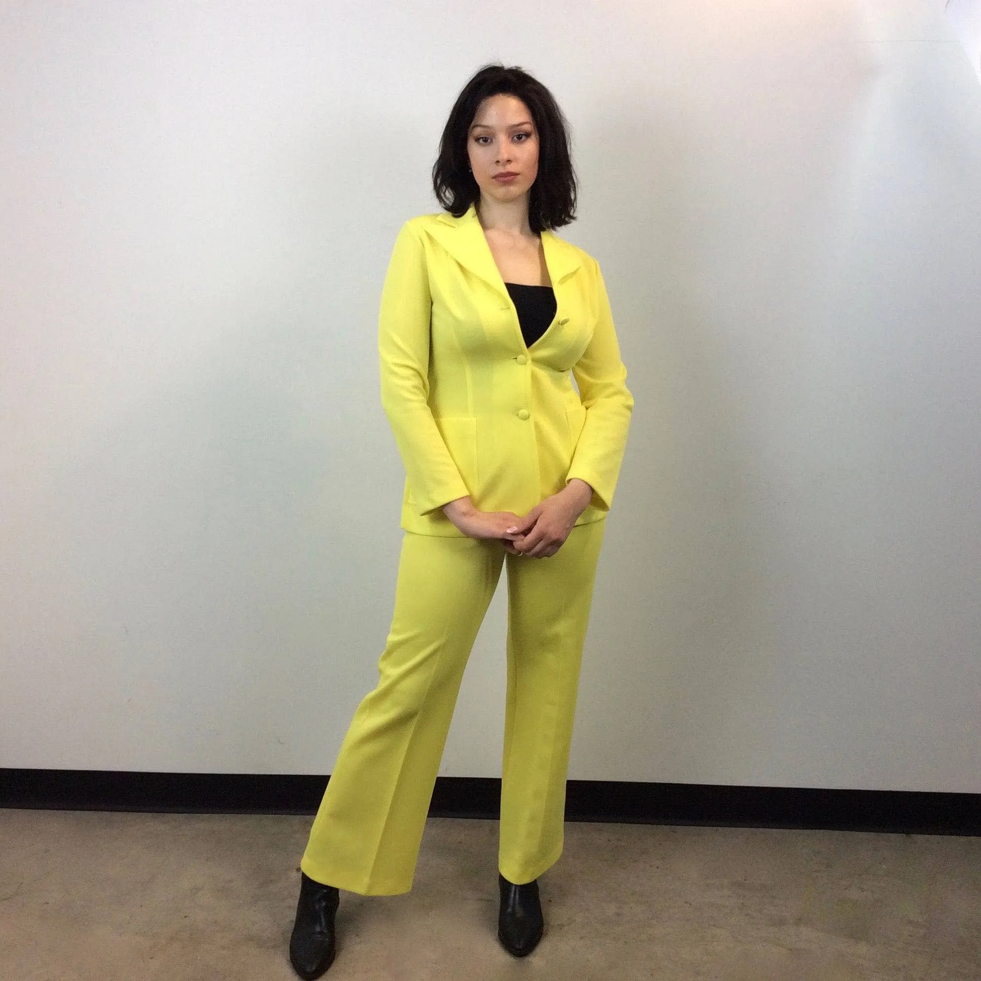 1970s Bright Yellow Blazer, Skirt and Pant Set Medium
