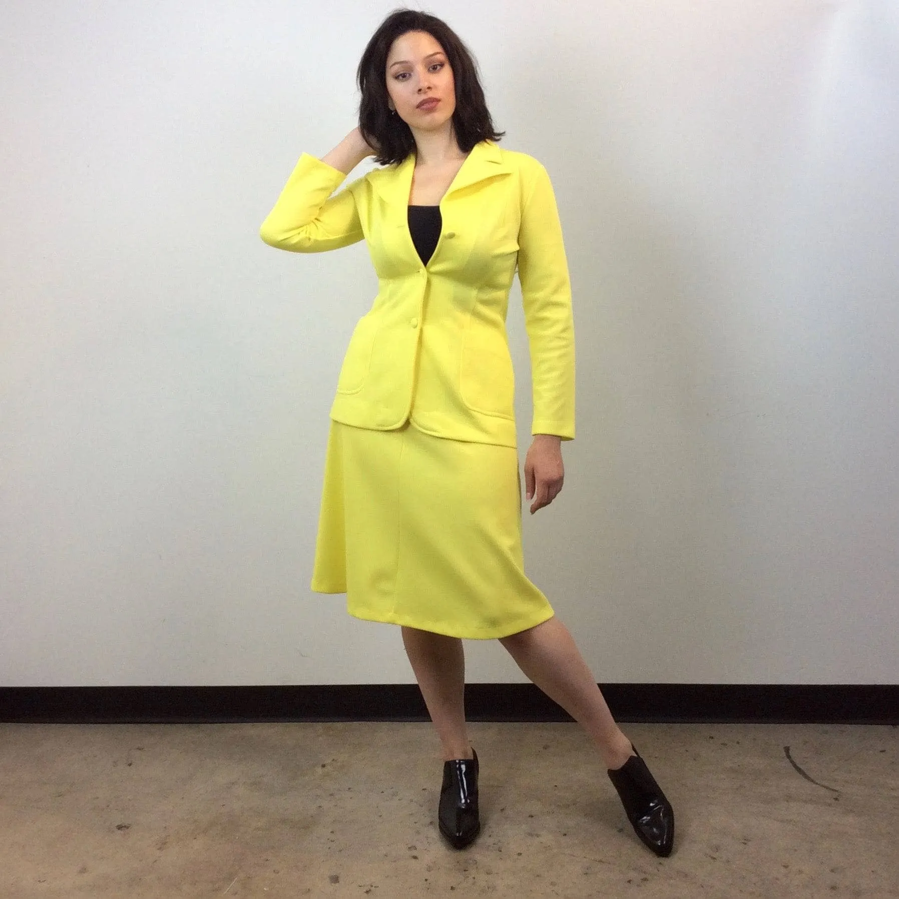 1970s Bright Yellow Blazer, Skirt and Pant Set Medium