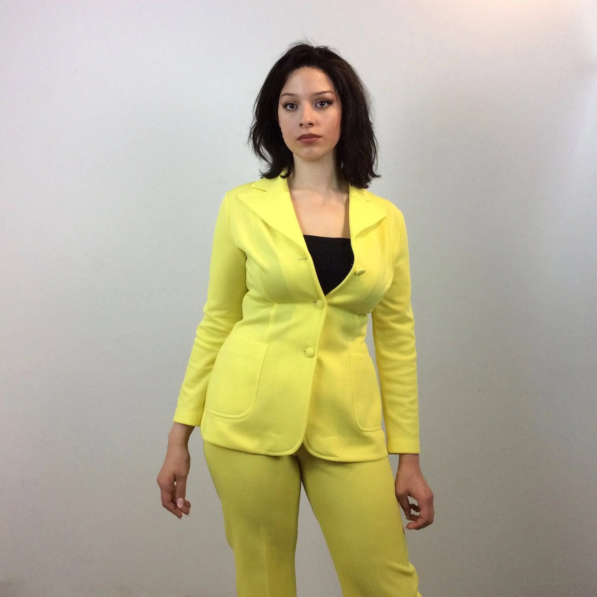 1970s Bright Yellow Blazer, Skirt and Pant Set Medium