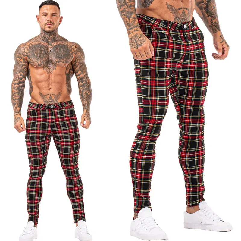 3100 Plaid Pattern Skinny Fit Chinos