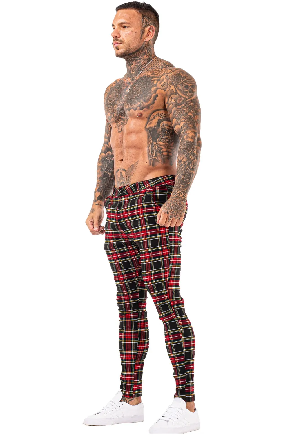 3100 Plaid Pattern Skinny Fit Chinos