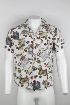 90s Short sleeve shirt - White travel pattern - L