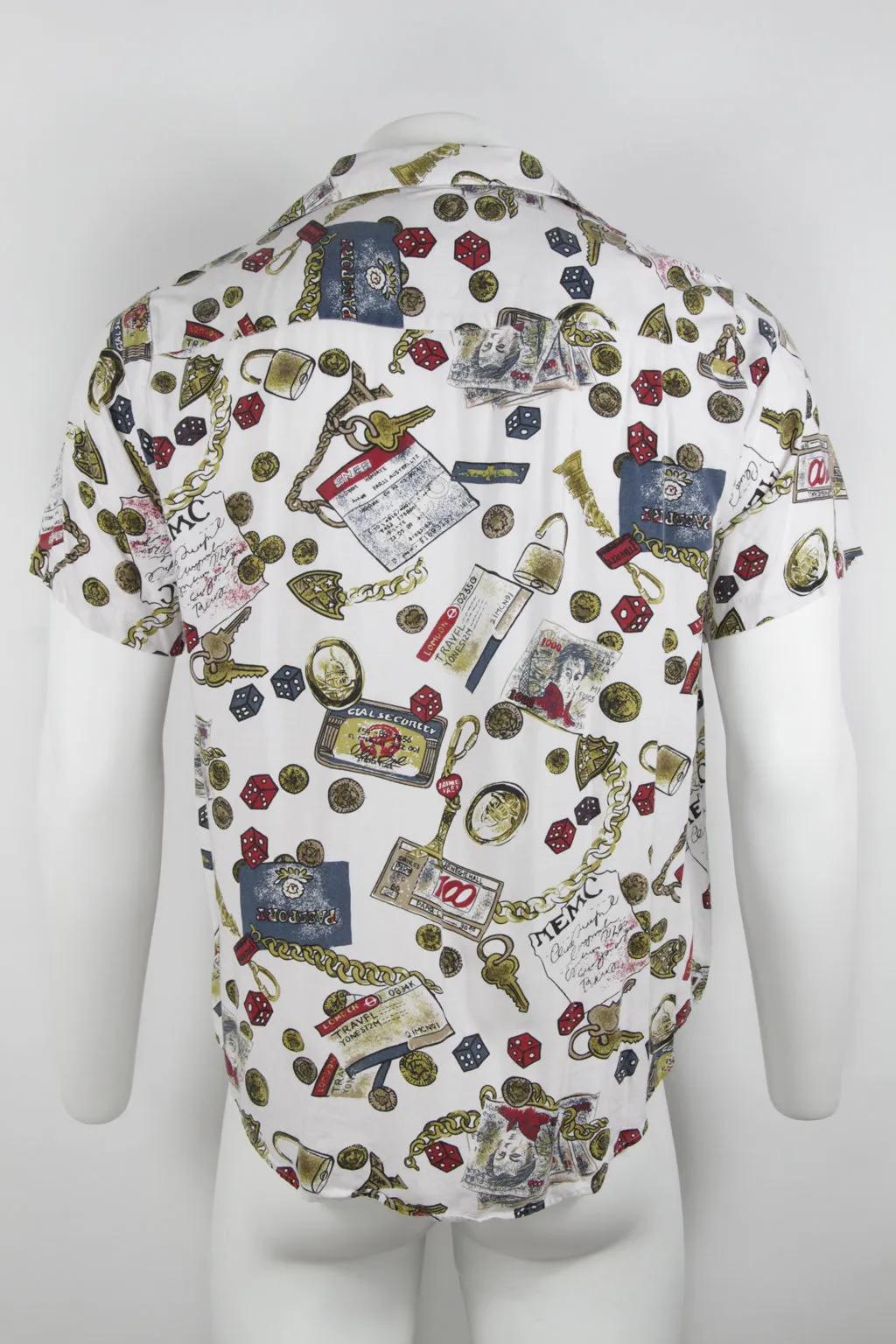 90s Short sleeve shirt - White travel pattern - L