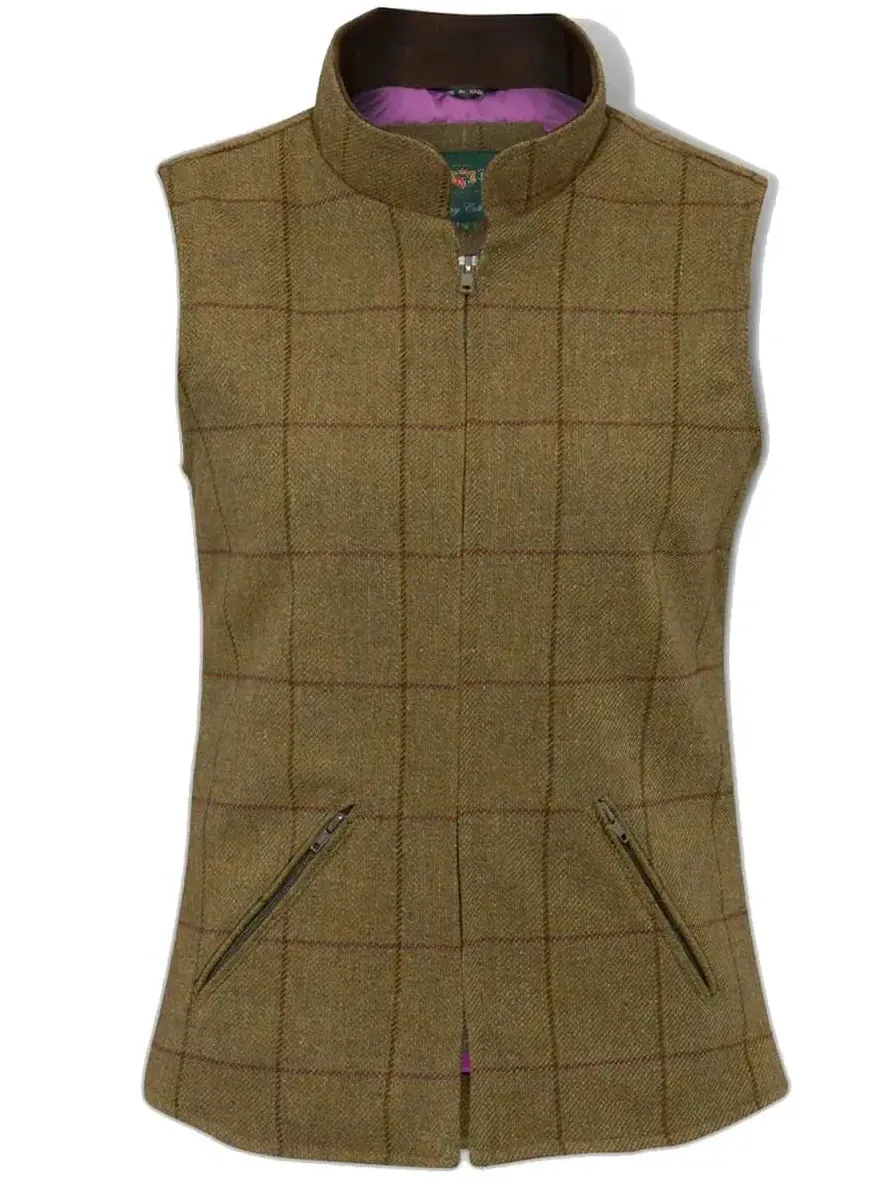 Alan Paine Rutland Ladies Tweed Gilet In Lichen