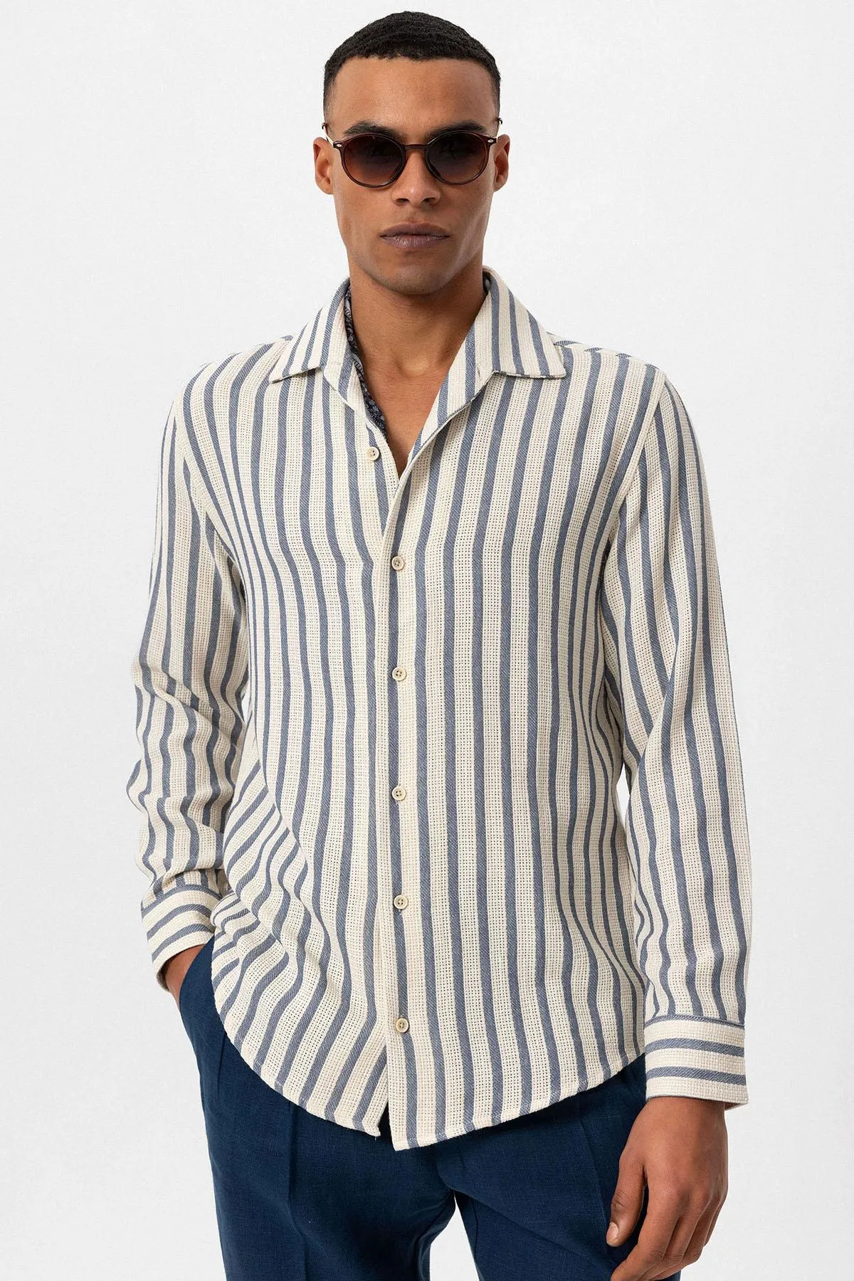 ANT Striped Knitted Long Sleeve Men's Shirt - Cherry Hill