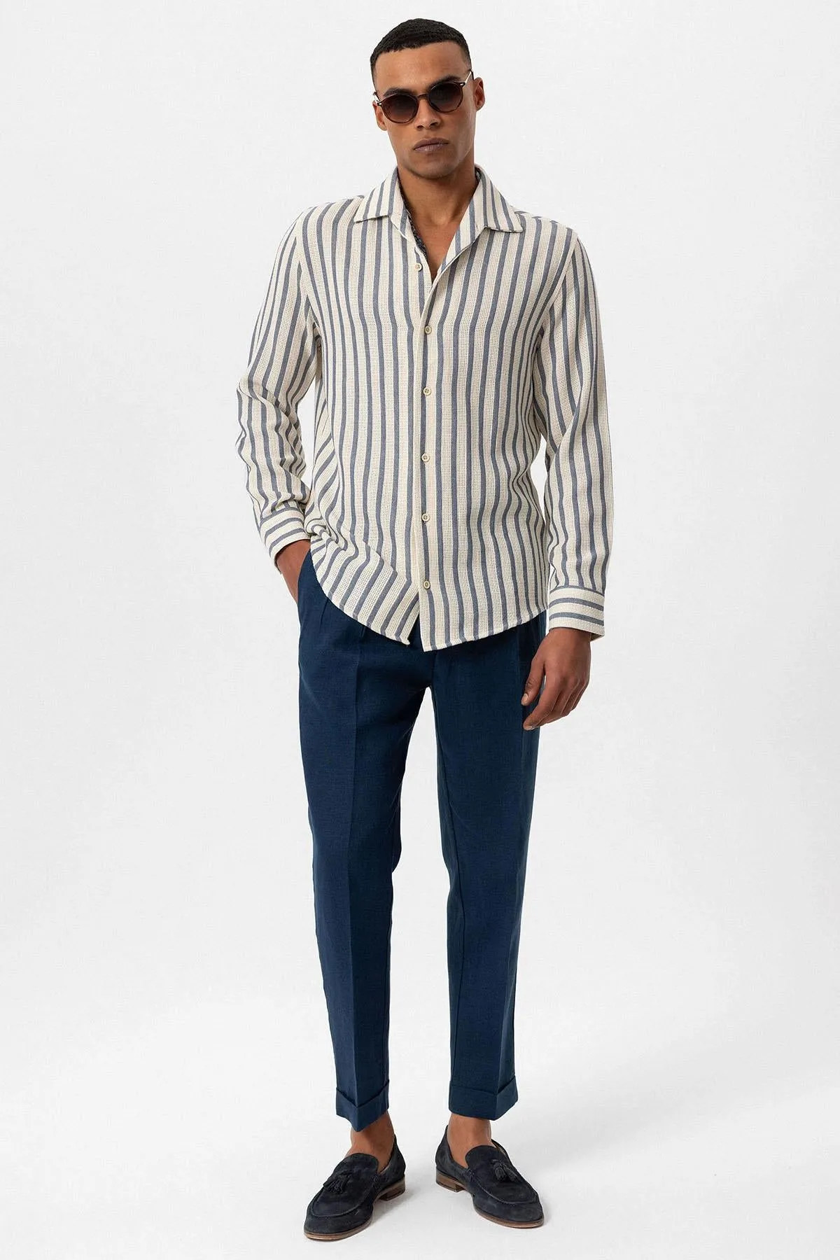 ANT Striped Knitted Long Sleeve Men's Shirt - Cherry Hill