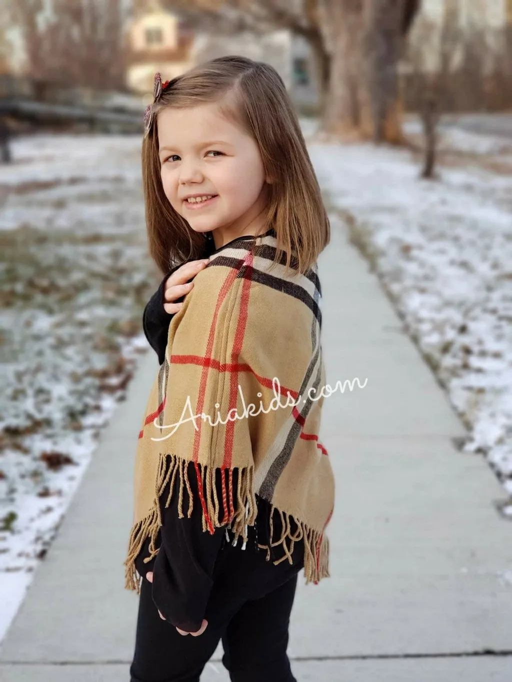 ARIANA Toddler Girl Fringe Plaid Poncho - 4 Colors!!