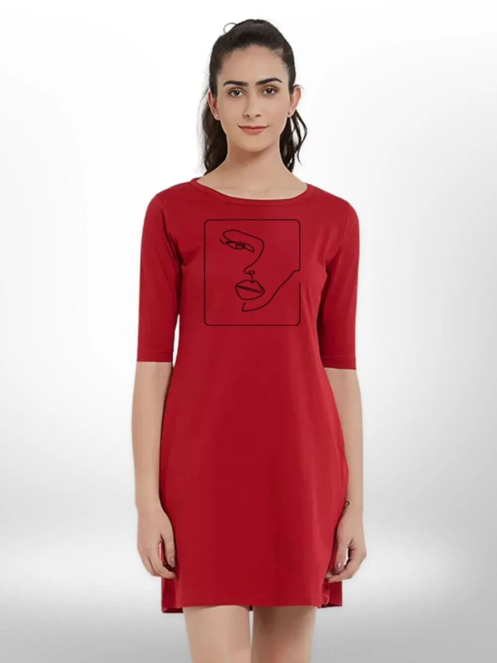 ARTIFICIAL PRINTED WOMEN'S THREE QUARTER SLEEVE T-SHIRT SIDE POCKET