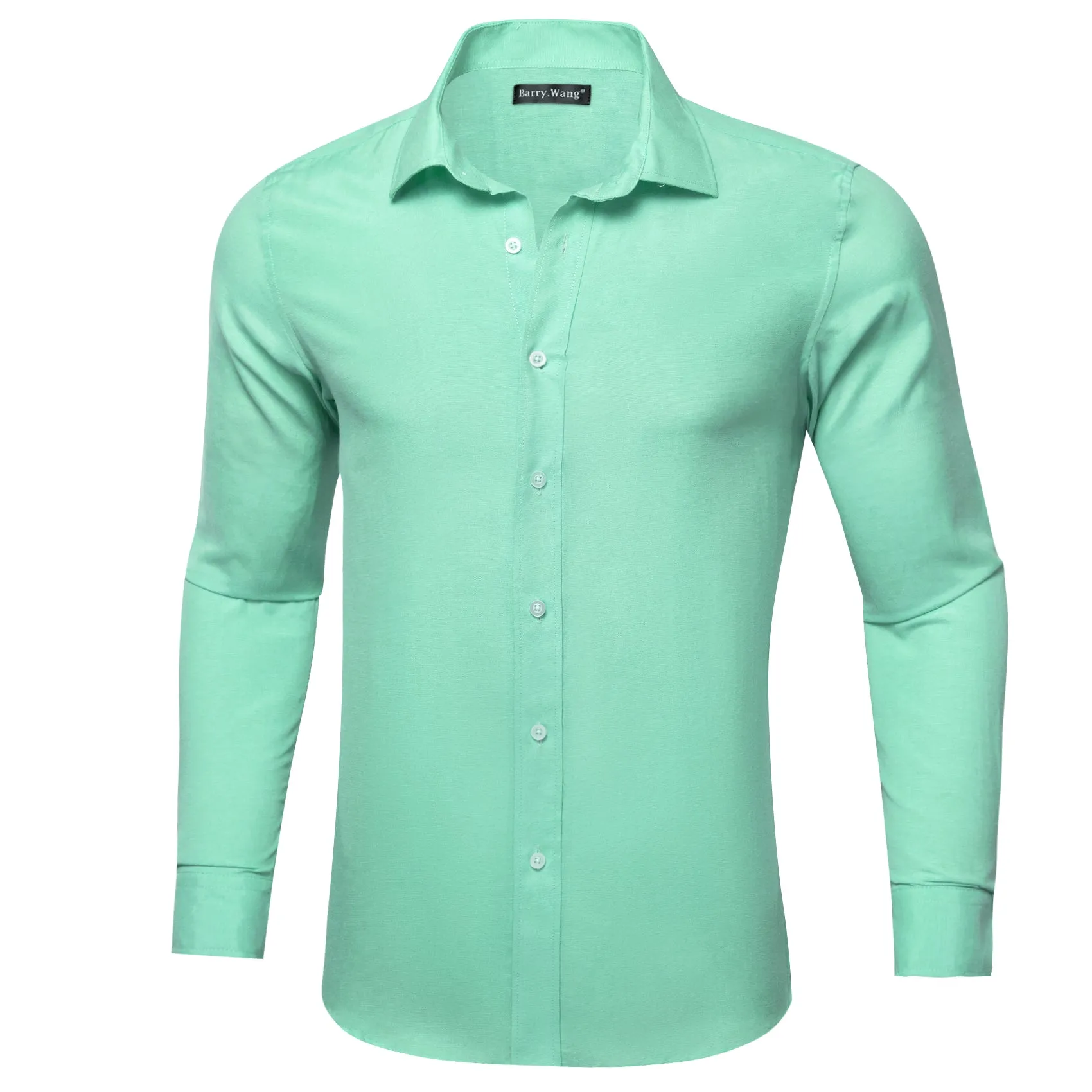 Barry.wang Button Down Shirt Turquoise Green Solid Men's Silk Shirt