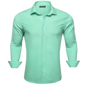 Barry.wang Button Down Shirt Turquoise Green Solid Men's Silk Shirt