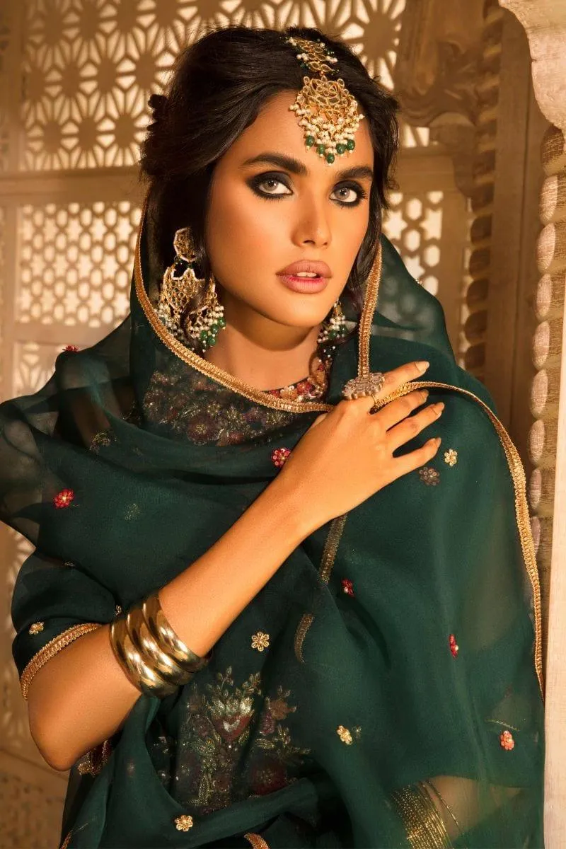 Basit Sipra - RAANI BAAGH II - Organza & Silk - Green - 4 Piece
