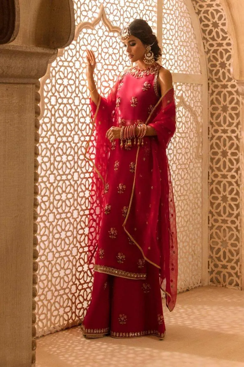 Basit Sipra - RAANI BAAGH - Organza & Silk - Red - 4 Piece