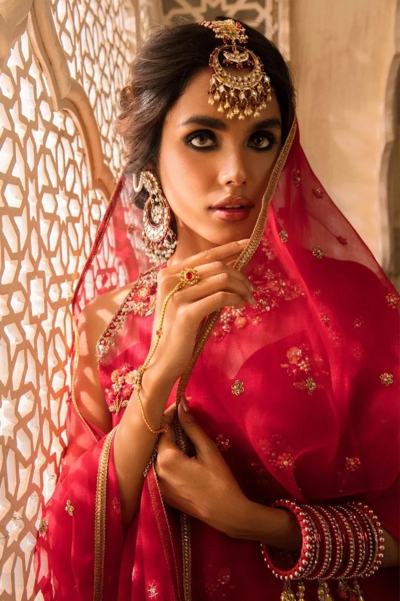 Basit Sipra - RAANI BAAGH - Organza & Silk - Red - 4 Piece