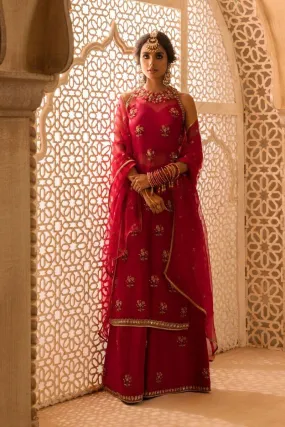 Basit Sipra - RAANI BAAGH - Organza & Silk - Red - 4 Piece