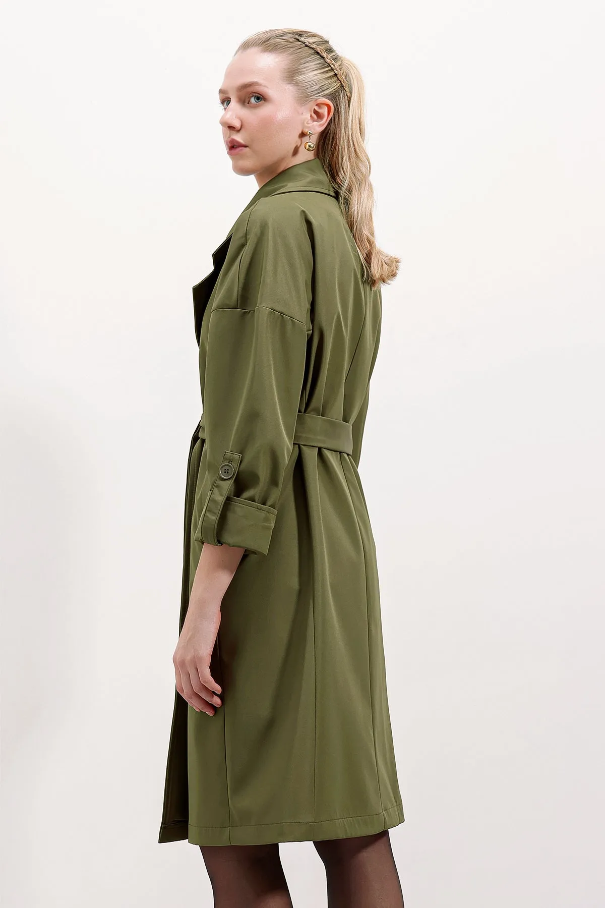 BGD Women Double-Breasted Collar Lined Trench Coat - Khaki - Tezonapa