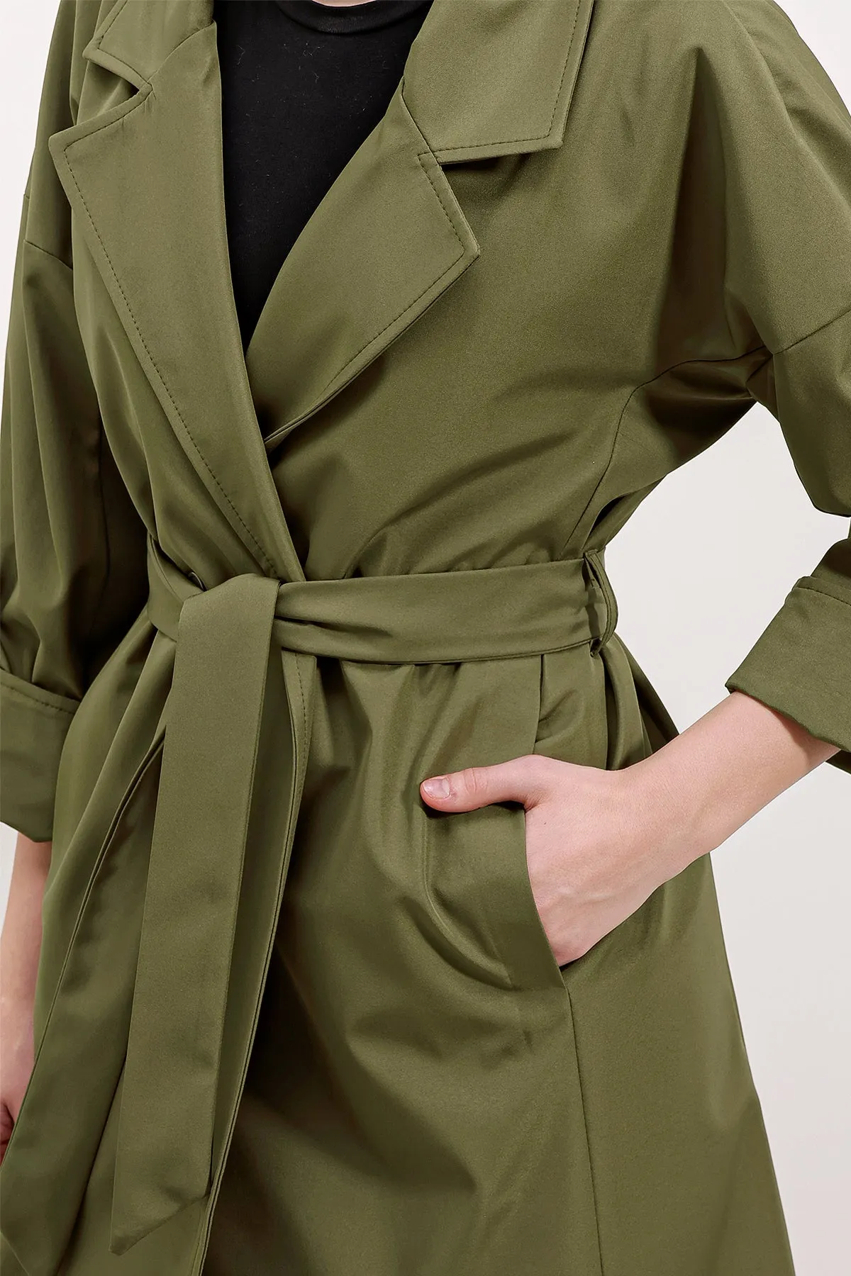 BGD Women Double-Breasted Collar Lined Trench Coat - Khaki - Tezonapa