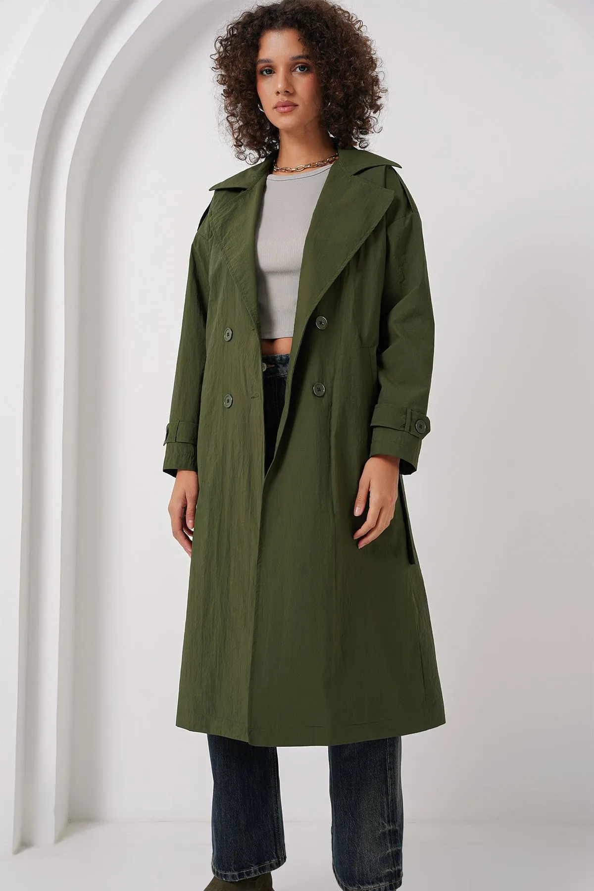 BGD Women Double-Breasted Trench Coat - Khaki - Leverkusen