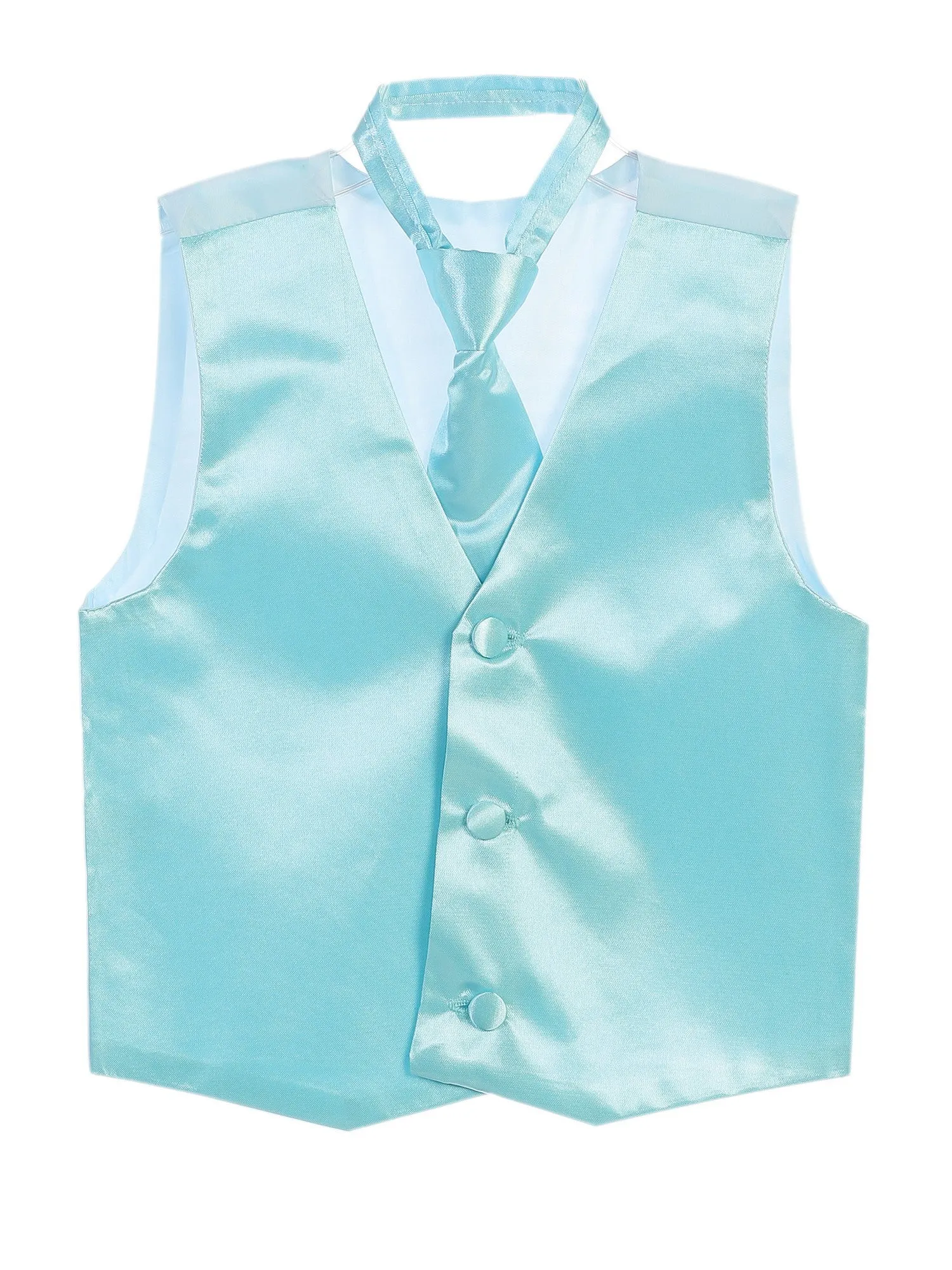 Big Boys Cyan Blue Three Button Satin Vest Tie 2 Pc Set 8-16
