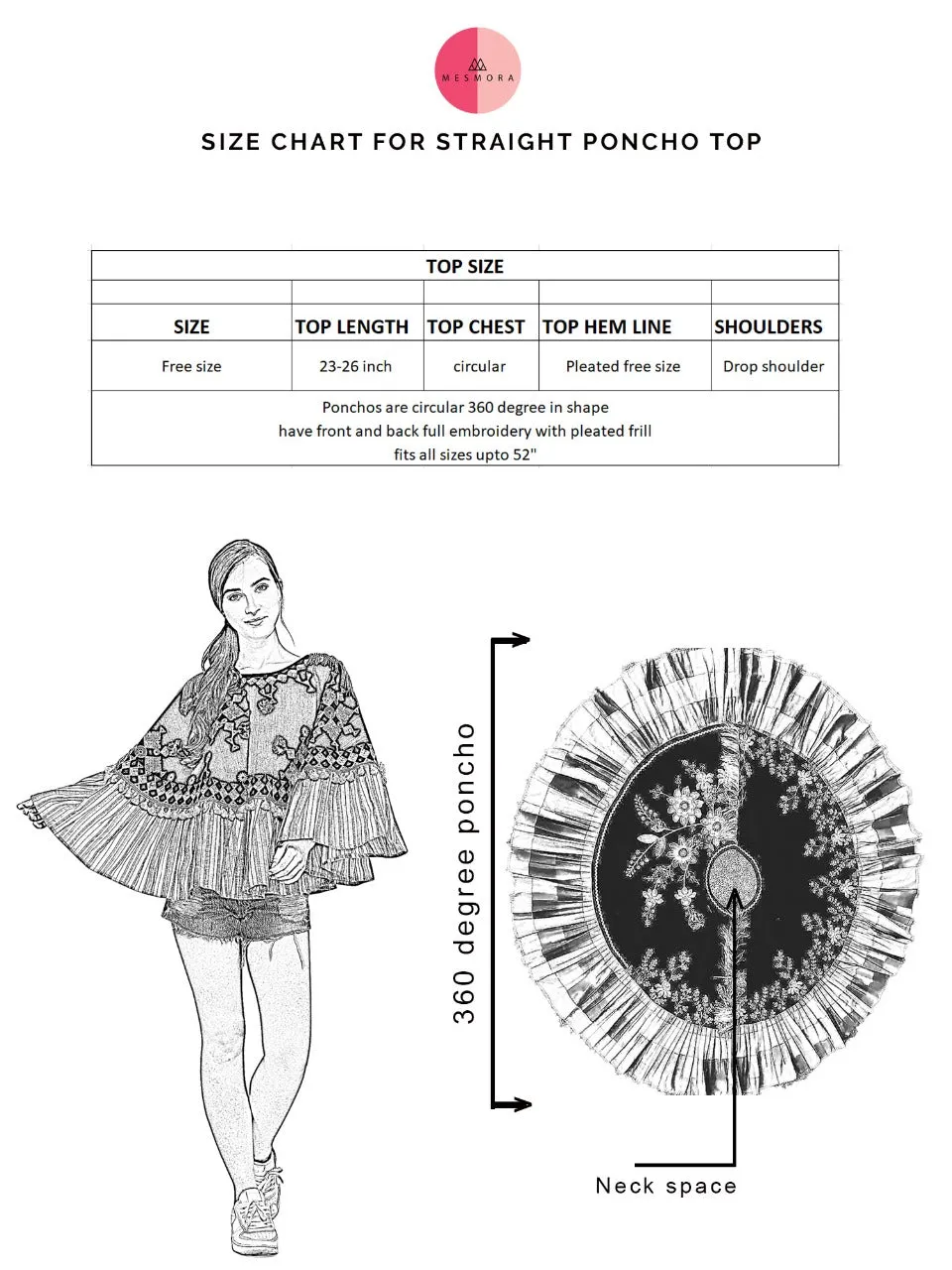 Black & White Flower Circular Poncho-Cape
