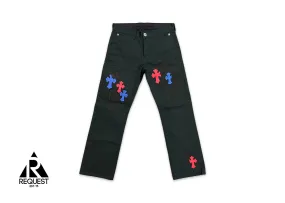 Black Carpenter Pants "Blue Red Black Crosses V2"