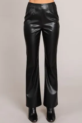 Black Pleather Darted Flared Pants
