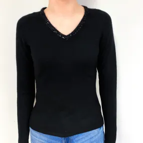 Black Sequinned Cashmere V-Neck Jumper Extra Small