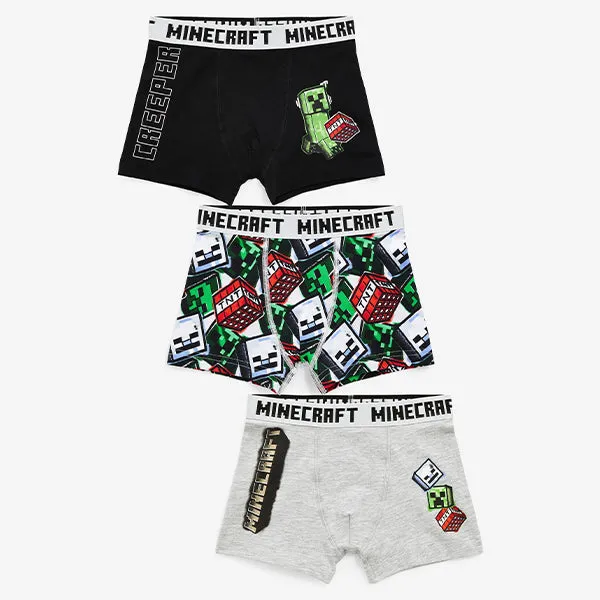 Black/Grey/Red Minecraft Trunks 3 Pack (3-12yrs)