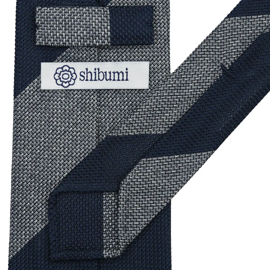 Block Stripe Grenadine / Garza Fina Bespoke Tie - Navy / Grey Mottled