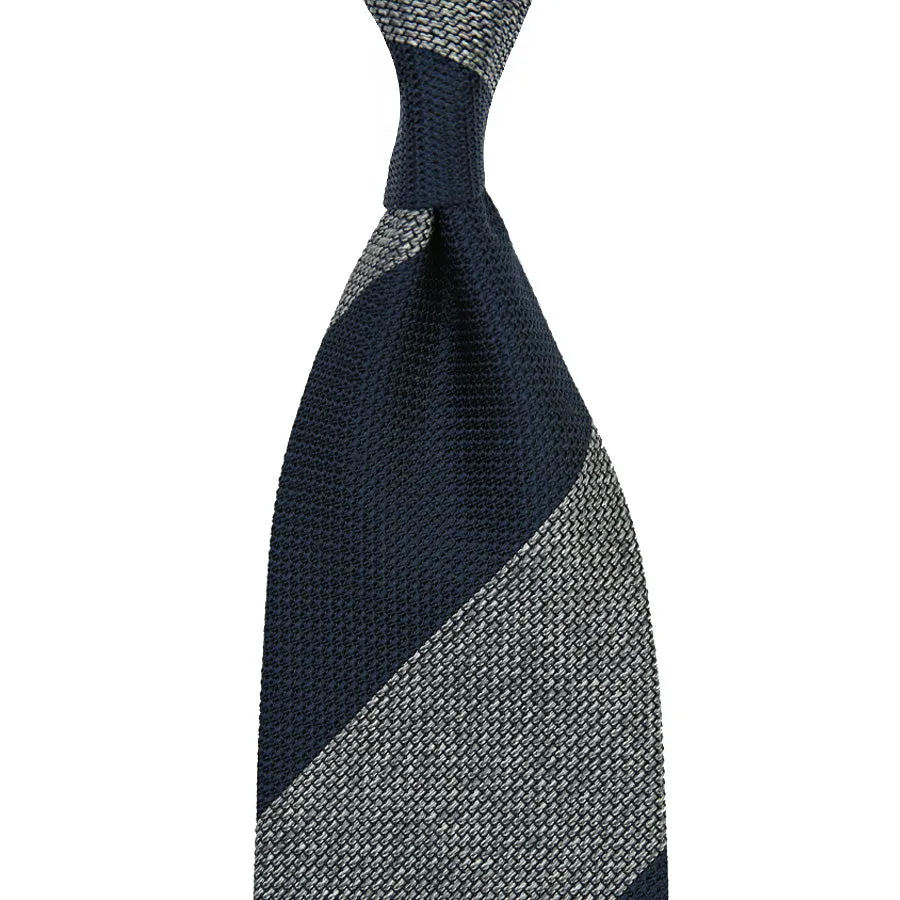 Block Stripe Grenadine / Garza Fina Bespoke Tie - Navy / Grey Mottled