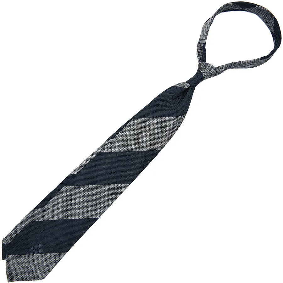 Block Stripe Grenadine / Garza Fina Bespoke Tie - Navy / Grey Mottled