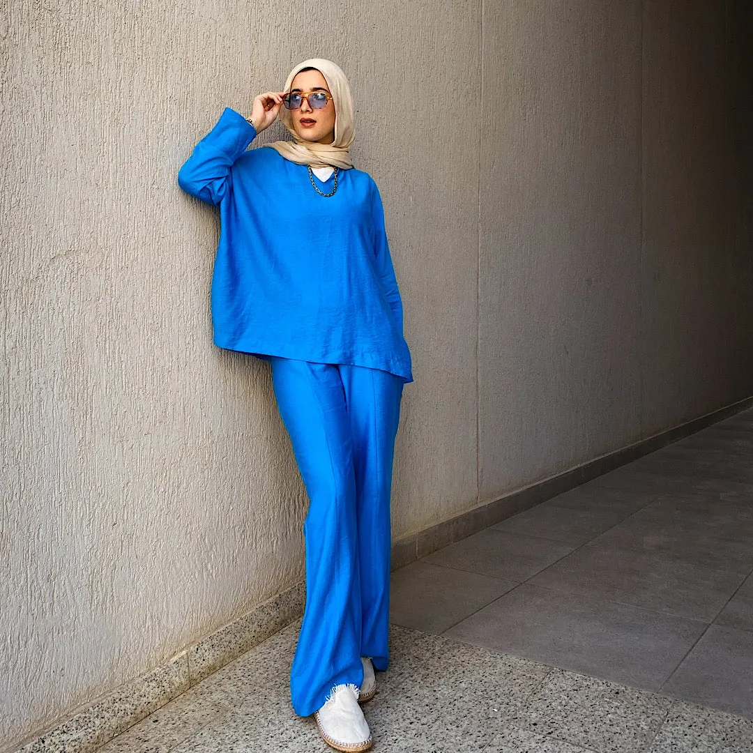 Blue flared leg co-ord set
