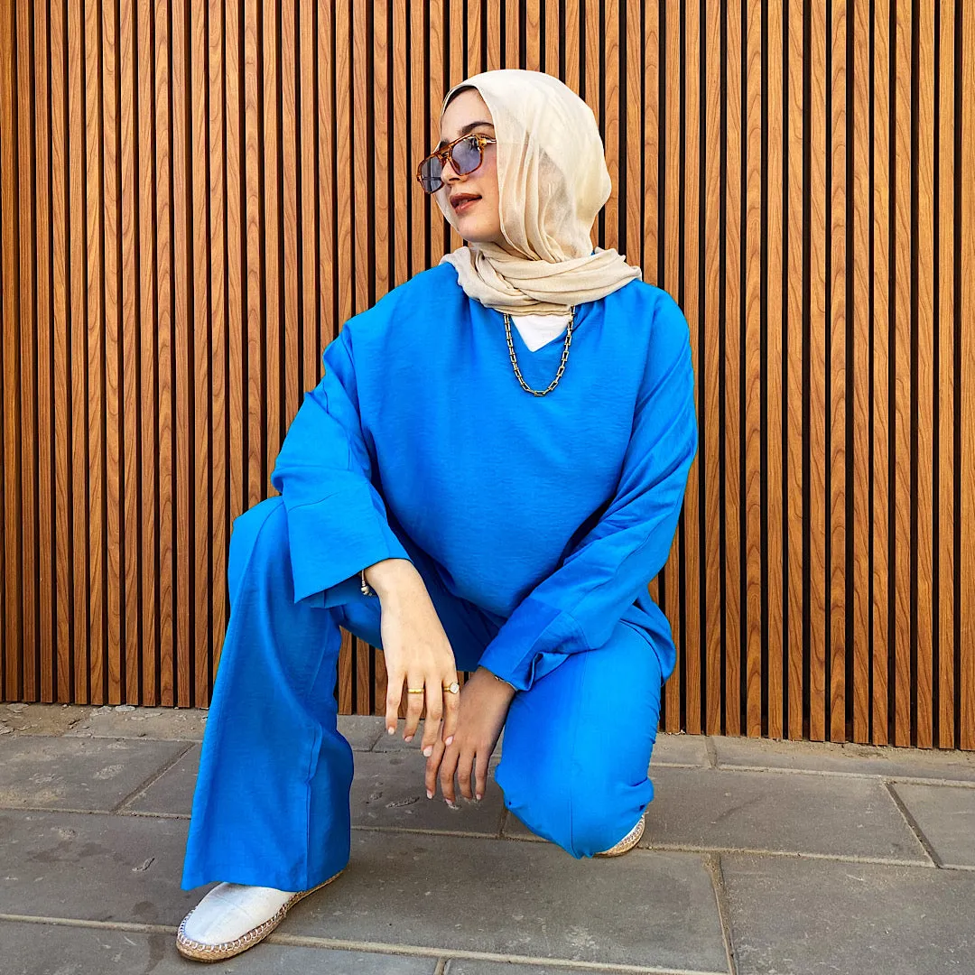 Blue flared leg co-ord set