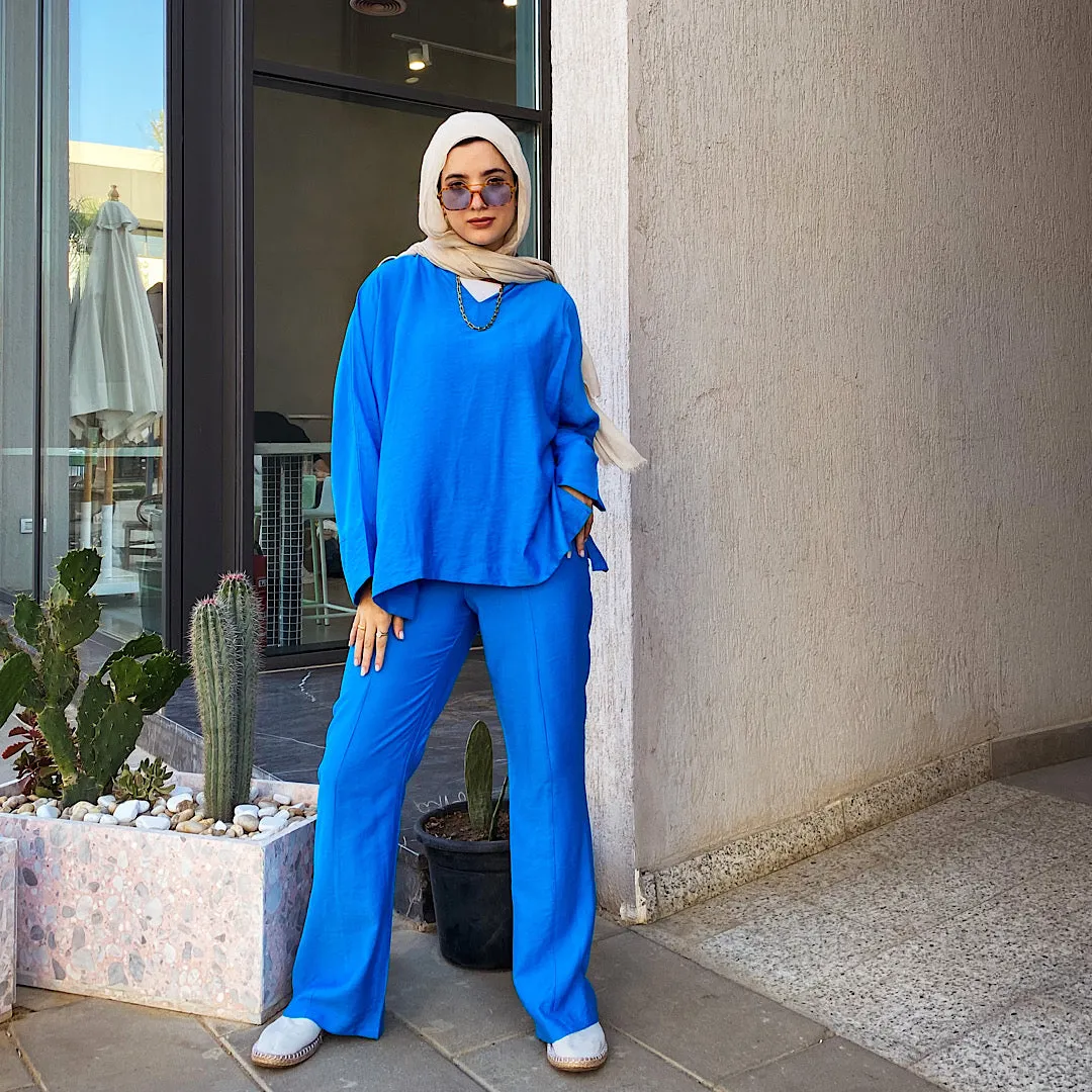 Blue flared leg co-ord set