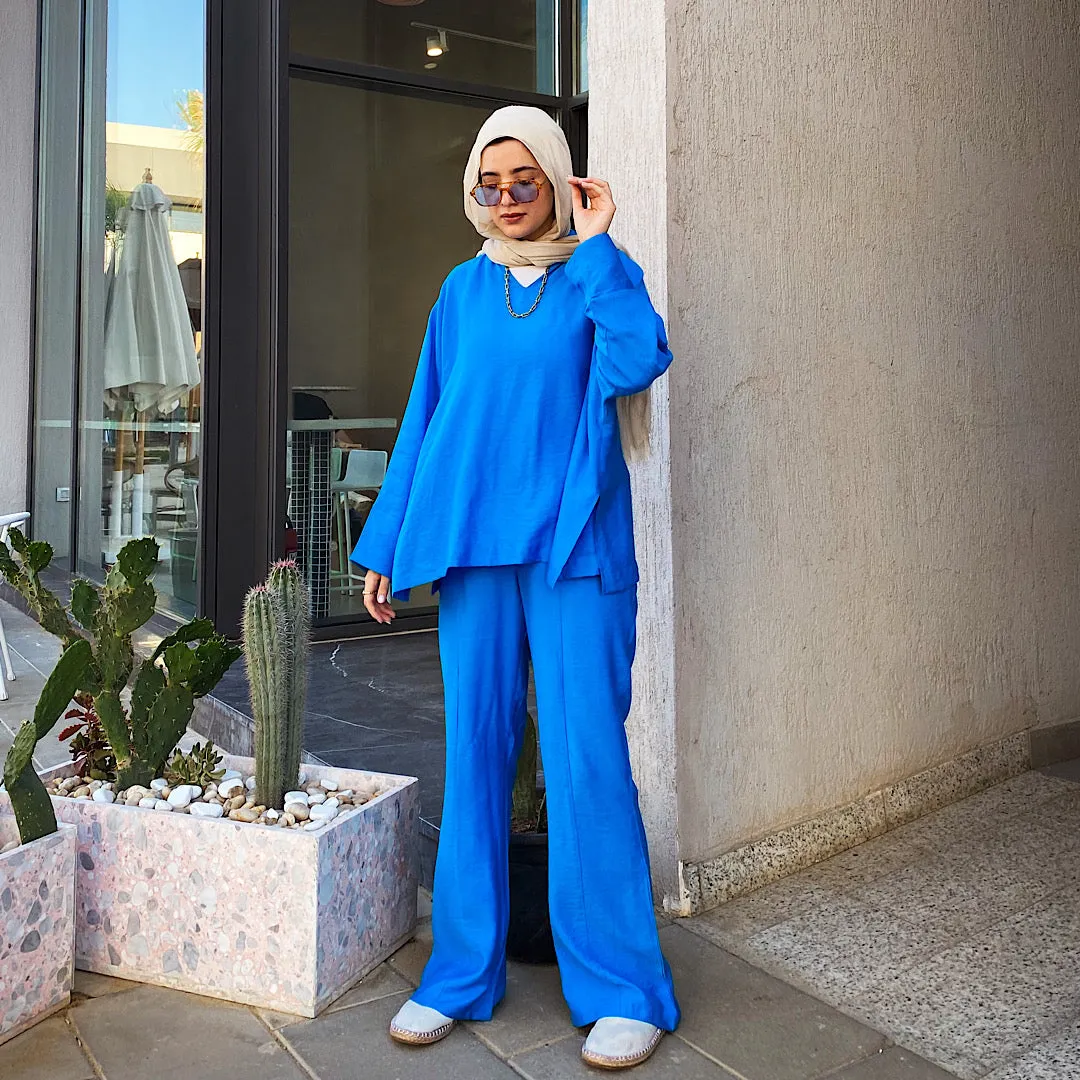 Blue flared leg co-ord set