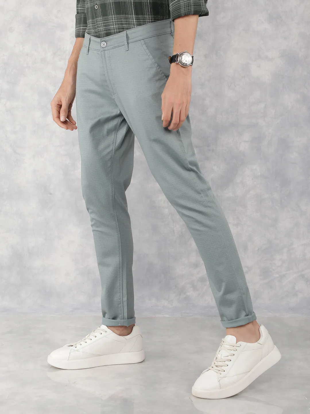 Blue Printed Chinos Trousers